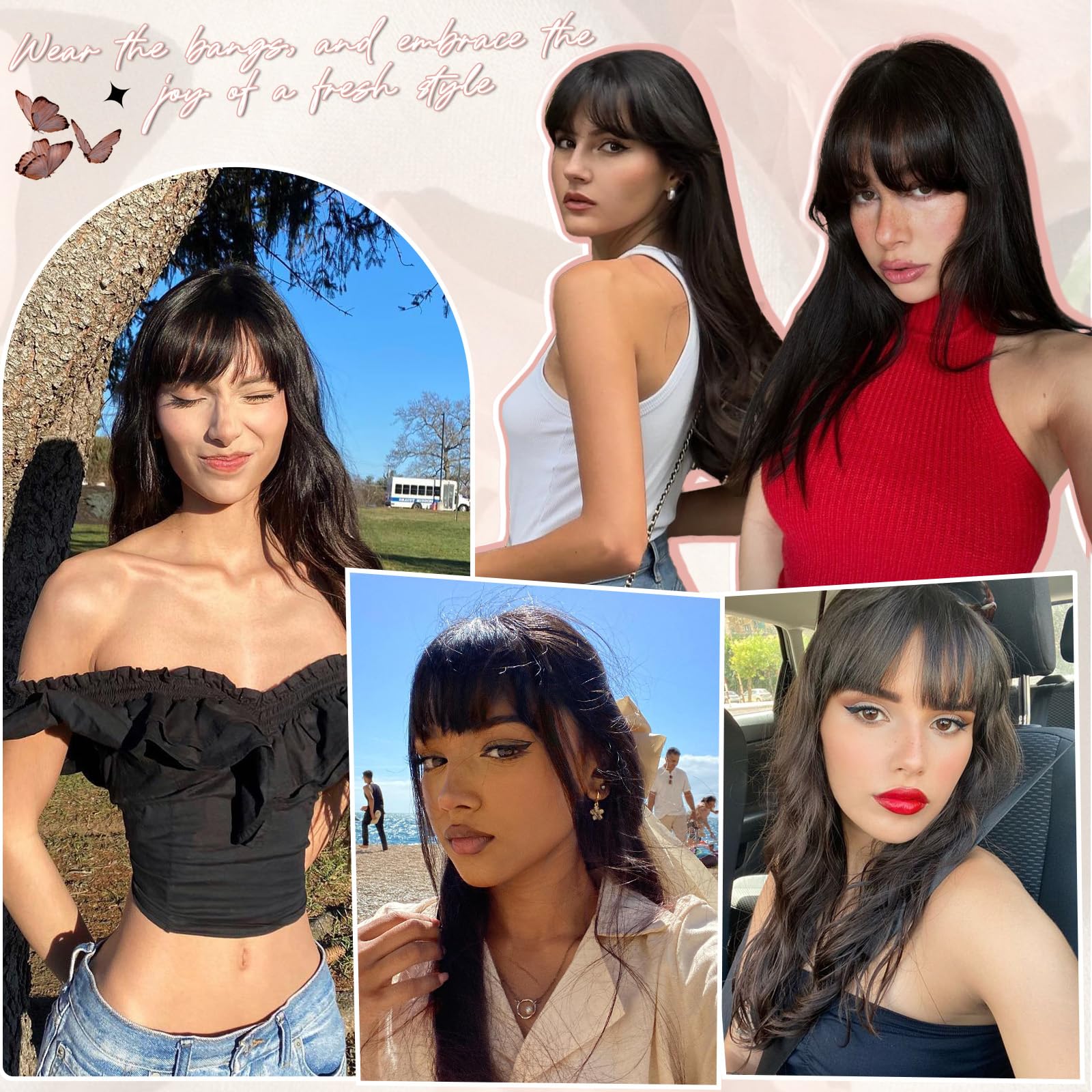 EINAEY Clip-in-Pony, 100 % Echthaar, mittelbraun, künstlicher Pony, Haarteile für Damen, Pony, Haarclip mit Bügel, Wispy Pony, Clip-in-Haarverlängerungen für den täglichen Gebrauch