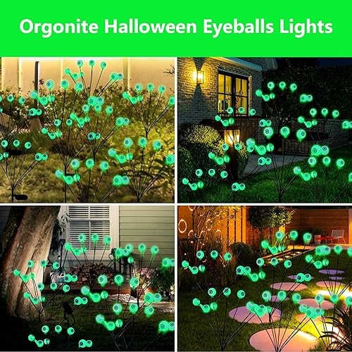 Miniatura 6 de 2 luces solares de Halloween para exteriores, luces solares de miedo, verde, morado, rojo, amarillo, luciérnaga, 681012 LED, impermeables, luces