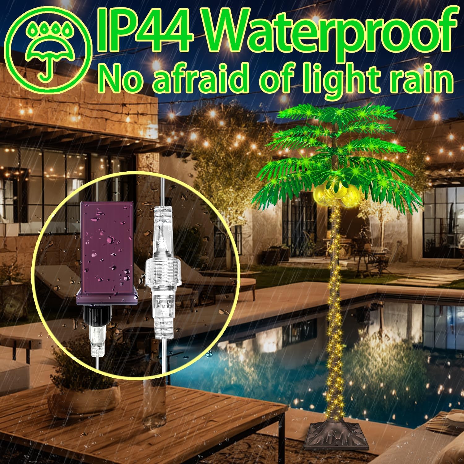 6FT LED Palm Tree with 421pcs Lights, Lighted Palm Tree for Outside Patio, Came with 3 Glowing Coconuts&Dimmable 8 Flashing Modes&Timer.