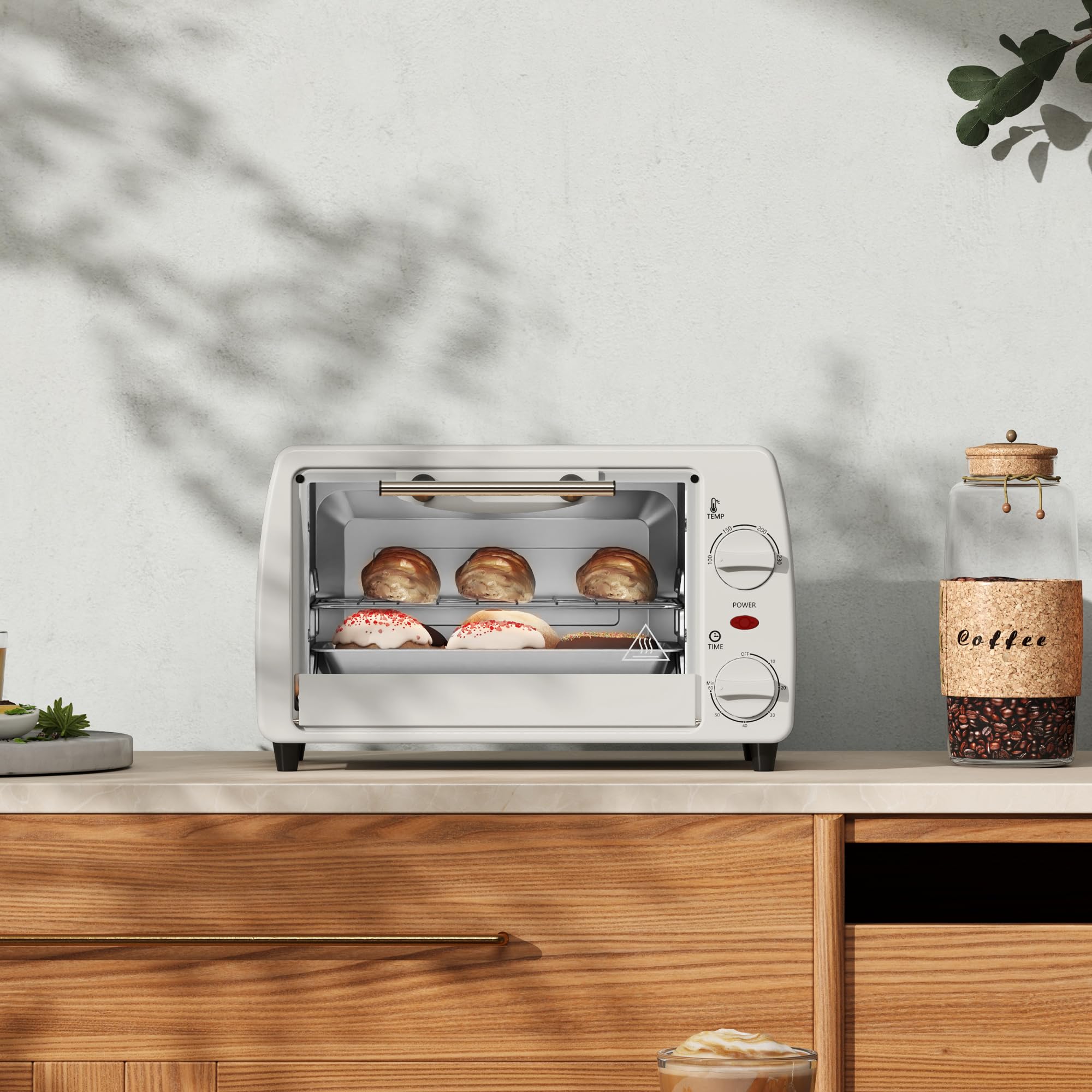 HOMCOM Horno eléctrico 10L 750W 230°C 60min 36,5x26x22cm Crema