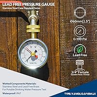 Vista 2 de SENCTRL Medidor de prueba de presión de agua de 0-100 psi con aguja de arrastre, sin plomo, tamaño de dial de 2-1/2", rosca de manguera de jardín