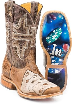 Tin Haul Mens High Roller Western Boot Broad Square Toe Brown 12 DM US
