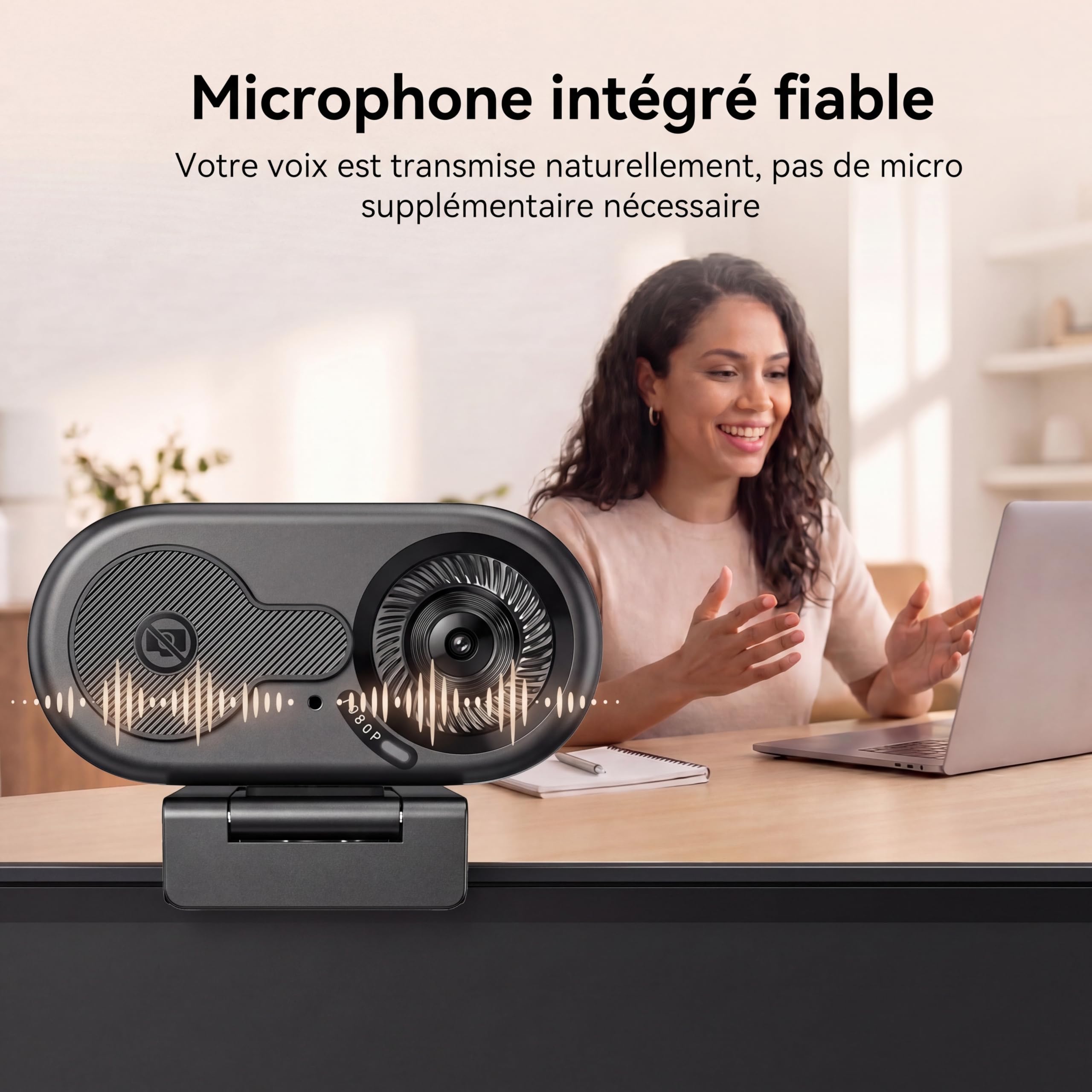eMeet Webcam 1080P pour PC, C100 Webcam pour Ordinateur Portable avec Microphone, Web cam HD avec Cache-Objectif, Caméra d'Ordinateur 66°, Plug&Play, Caméra USB pour OBS/Twitch/Youtube/Windows/Mac
