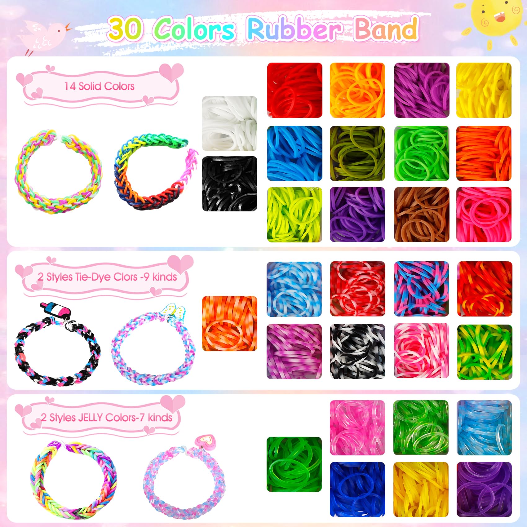 LUZOON 2500+ Loom Bänder Set, 30 Farben Bunte Gummibänder Kit für Armbänder,Loom Bänder Set für Armbänder, Armbänder Selber Machen kinder, Loom Rubber Bands Kit für Kinder Mädchen Jungs