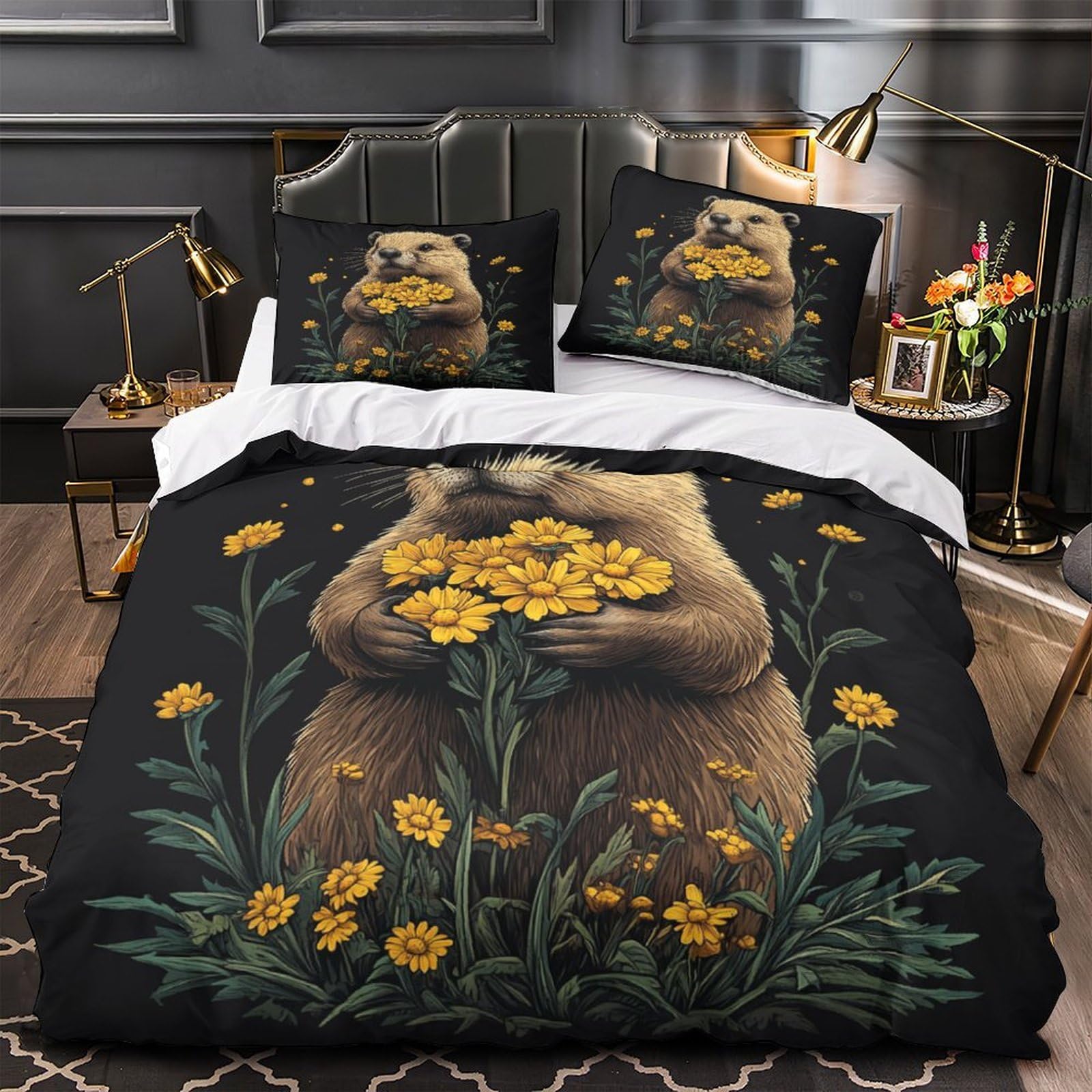 Housse de couette castor 3D microfibre inaltérable facile à laver sans repassage pour ados