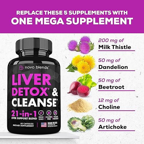 Miniatura 3 de Novo Blends Liver Cleanse Detox & Repair Support - Suplemento de apoyo hepático a base de hierbas, fórmula de desintoxicación del hígado de cardo