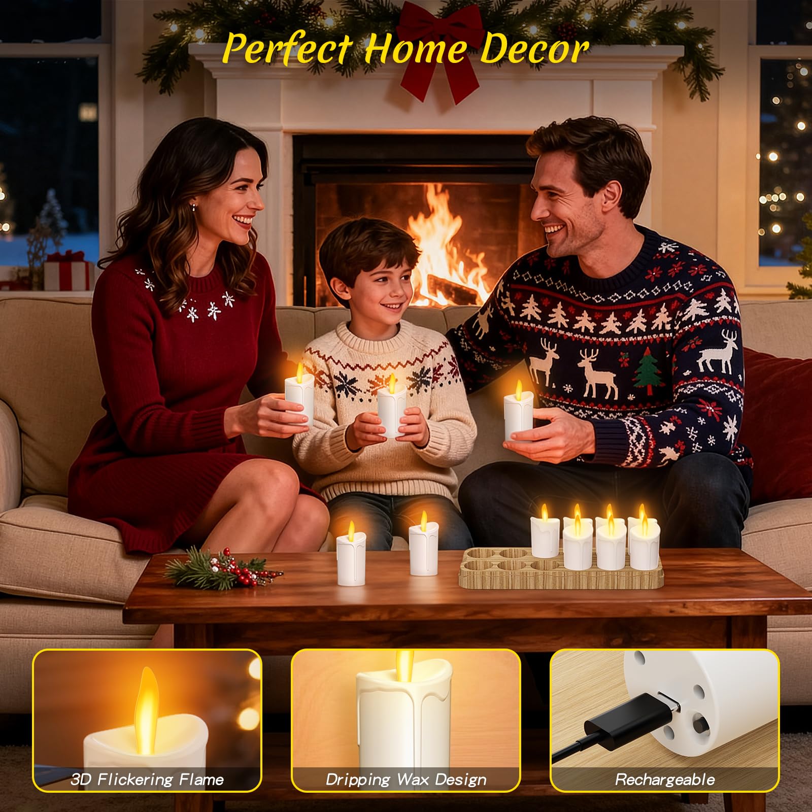 Candele LED Ricaricabili con Telecomando, Tea Light Candele Senza Fiamma, Candele Elettriche Funzionamento a Batteria Per Matrimonio, Halloween, Natale, Della Casa Decorazione (12pc con vassoio)