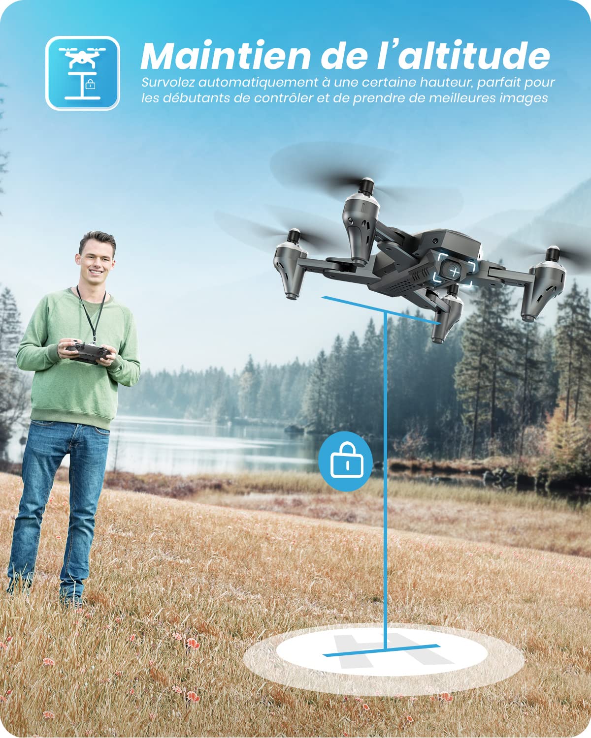 DEERC D10 Faltbare Drohne mit Kamera für Erwachsene 2K HD FPV Live Video, Tap Fly, Gestensteuerung, Selfie, Höhenhaltung, 3D Flips, Quadcopter für Kinder Anfänger mit 2 Batterien 24 Minuten