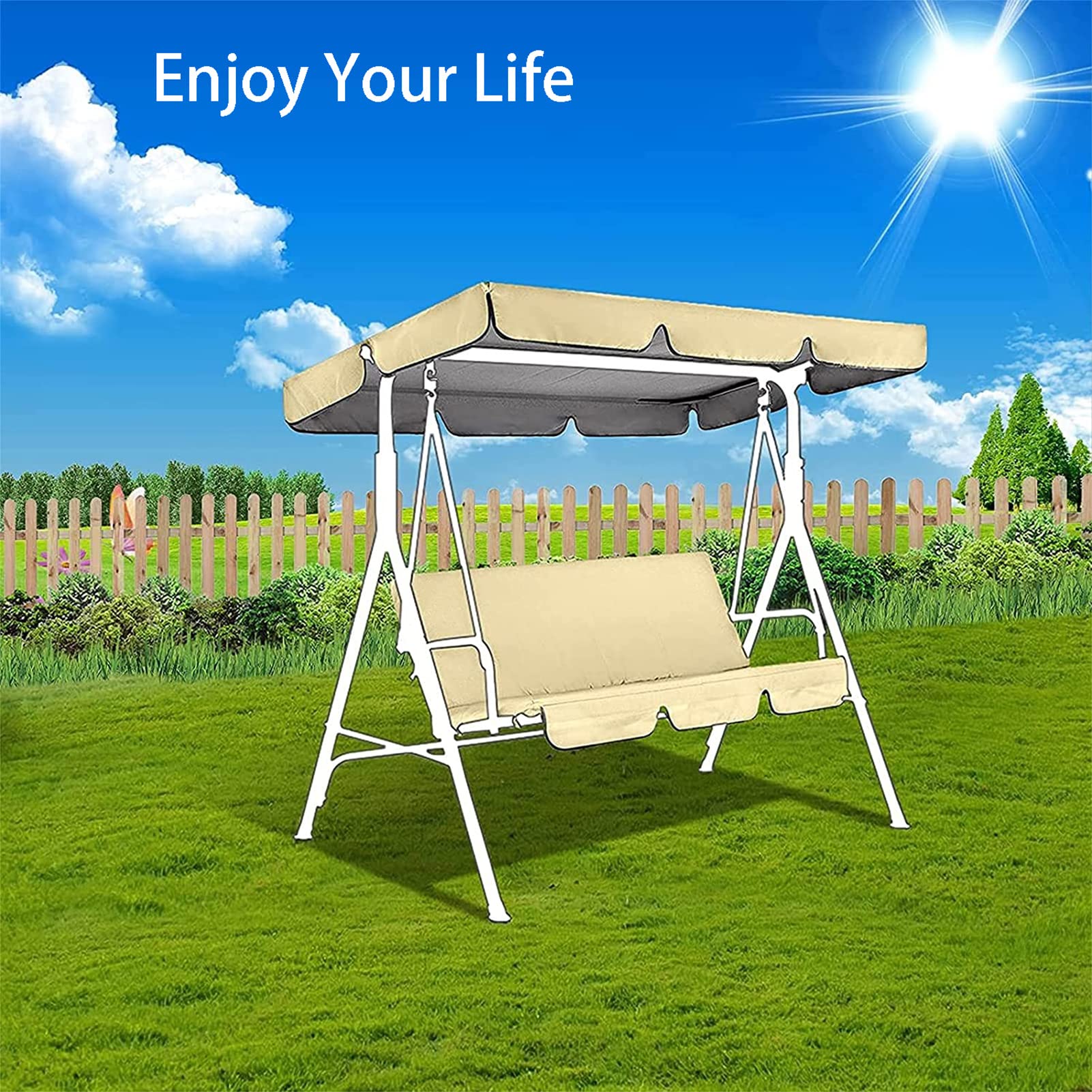 Telo di copertura impermeabile per altalena a 3 posti per patio, giardino, esterno, tettoia di ricambio per amaca (celeste, 195 x 125 x 15 cm)