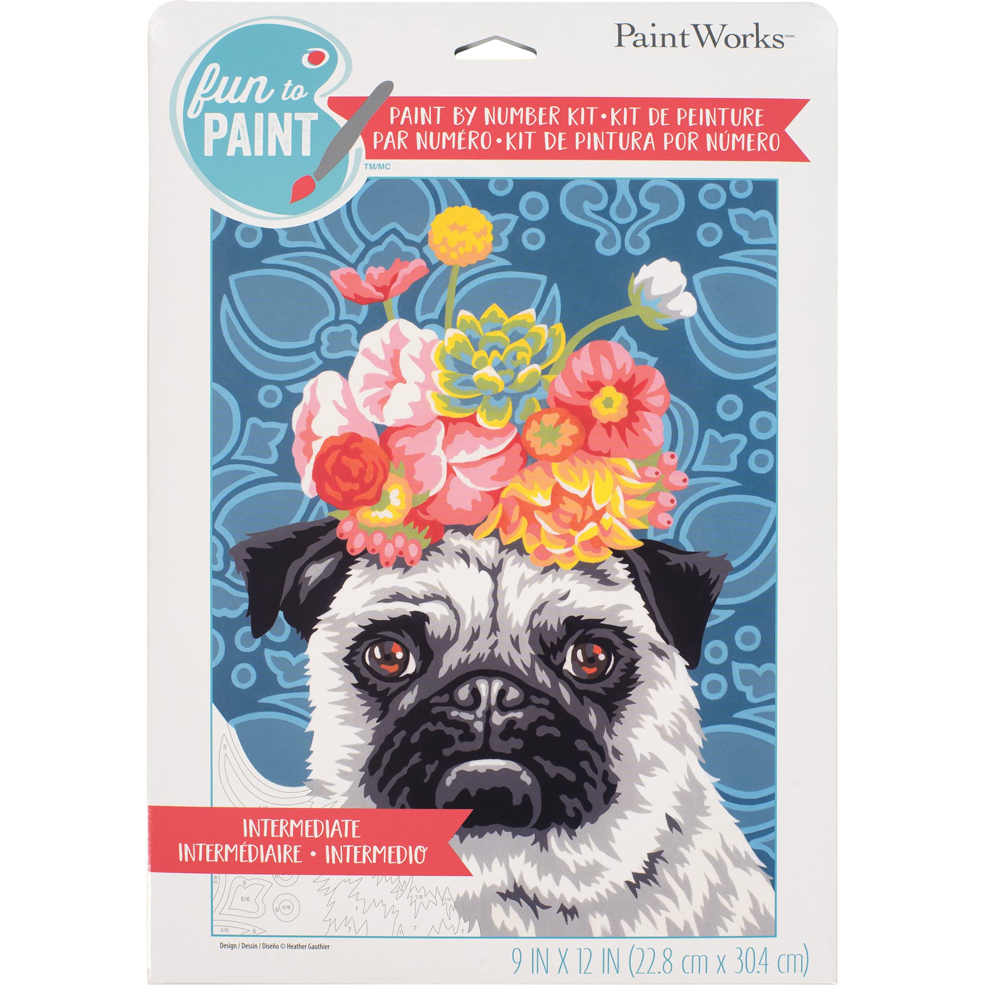 DIMENSIONS PaintWorks Floral Pug Acrylic Paint by Number Kit for Beginners, Finished Project 9" x 12", Multicolor 10 Piece