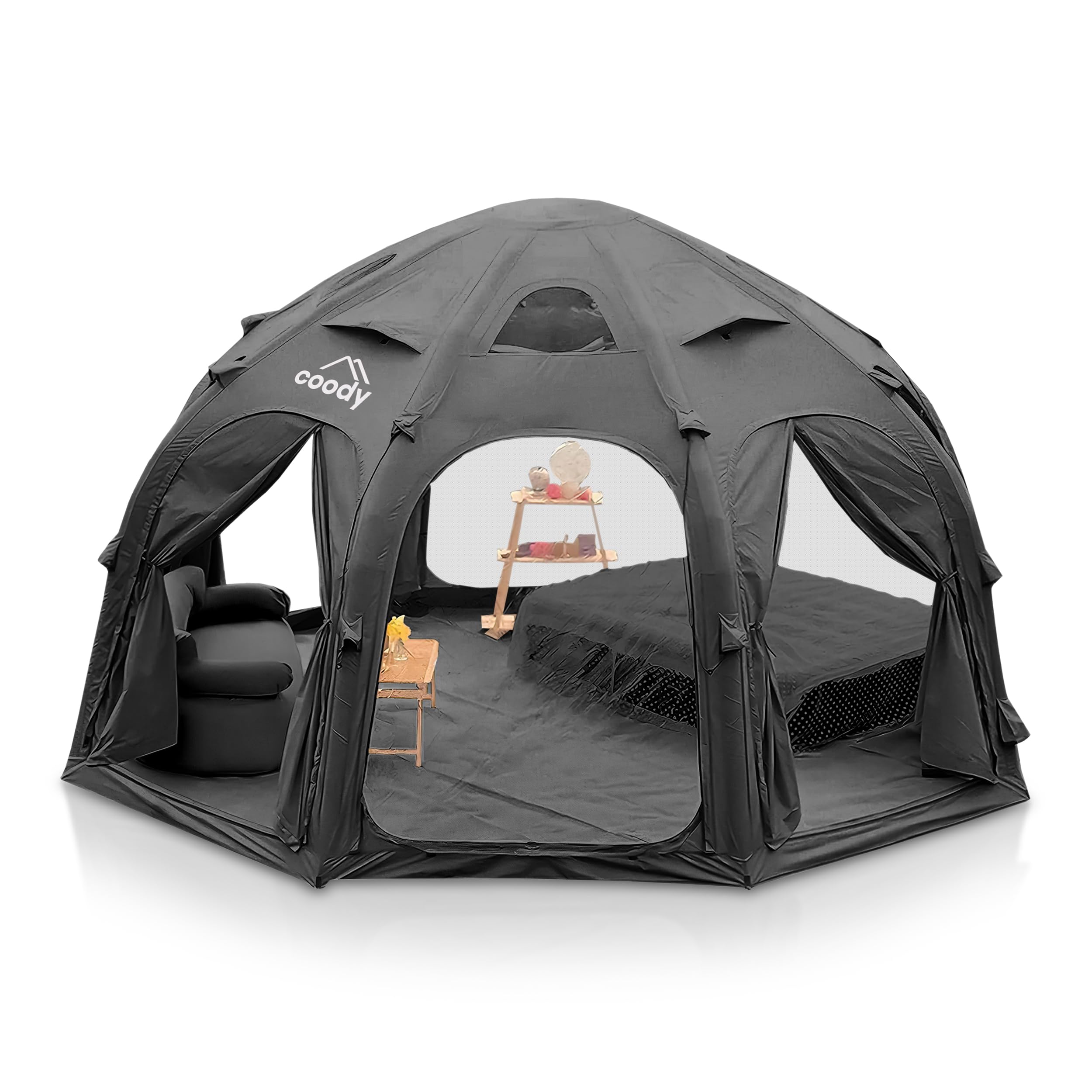 Coody | Rbm Outdoors Koala/Hub/Octopus Inflatable Tents for Camping with Stove Jack, 2/8/10 Person Luxury Canvas Blow Up Tent, 2 Room, Easy Setup Casa de Campaña, Large Inflatable House with Pump