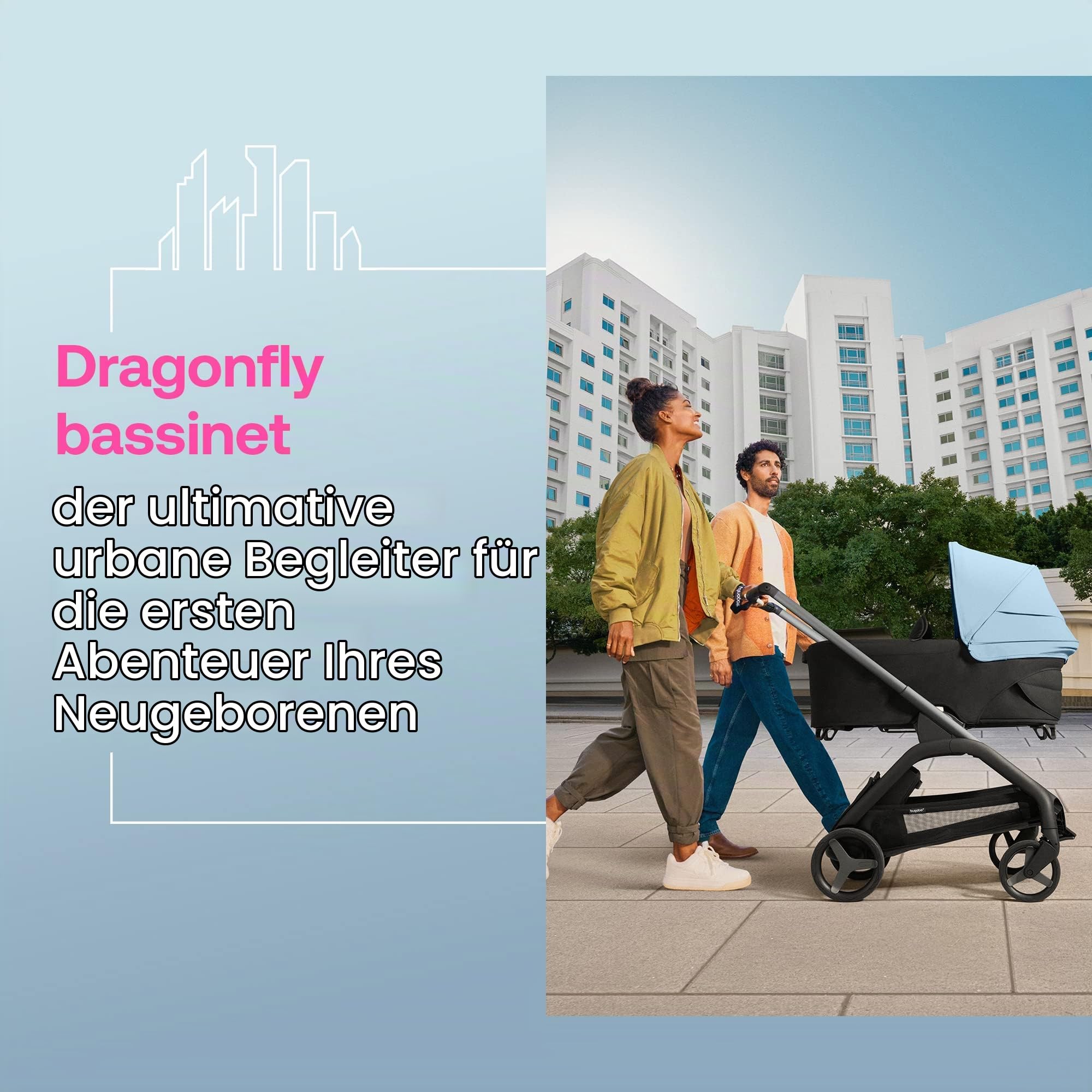 Bugaboo Dragonfly Liegewanne mit Lüftungsfenstern, einhändig faltbar in jeder Position, kompatibel mit dem Bugaboo Dragonfly City-Kinderwagen, Midnight Black