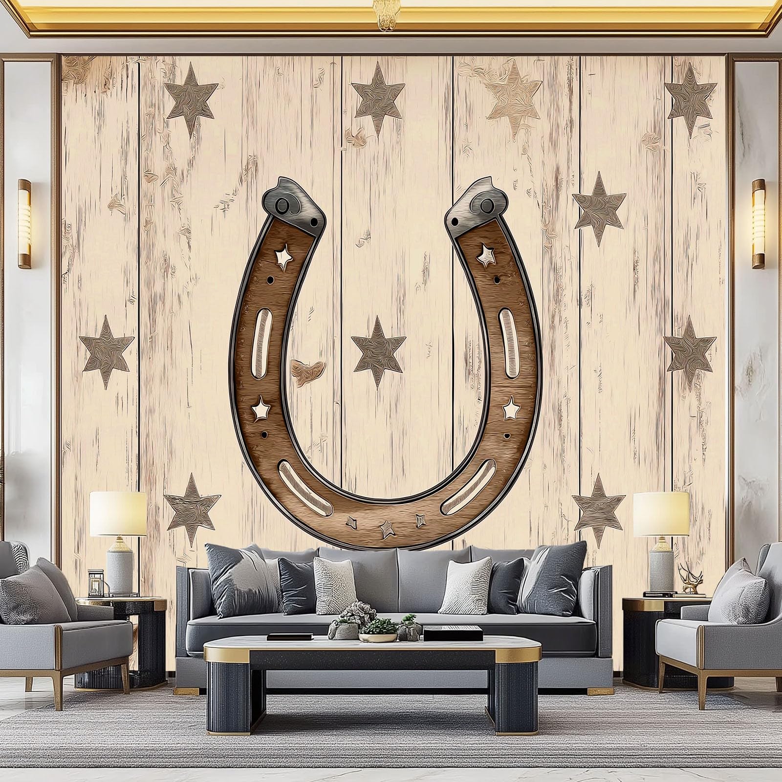 Tapeta w stylu rustykalnym retro w kształcie gwiazdy słojów drewna 250 x 175 cm, fototapeta na ścianę mural - dekoracja ścienna do salonu sypialni khaki
