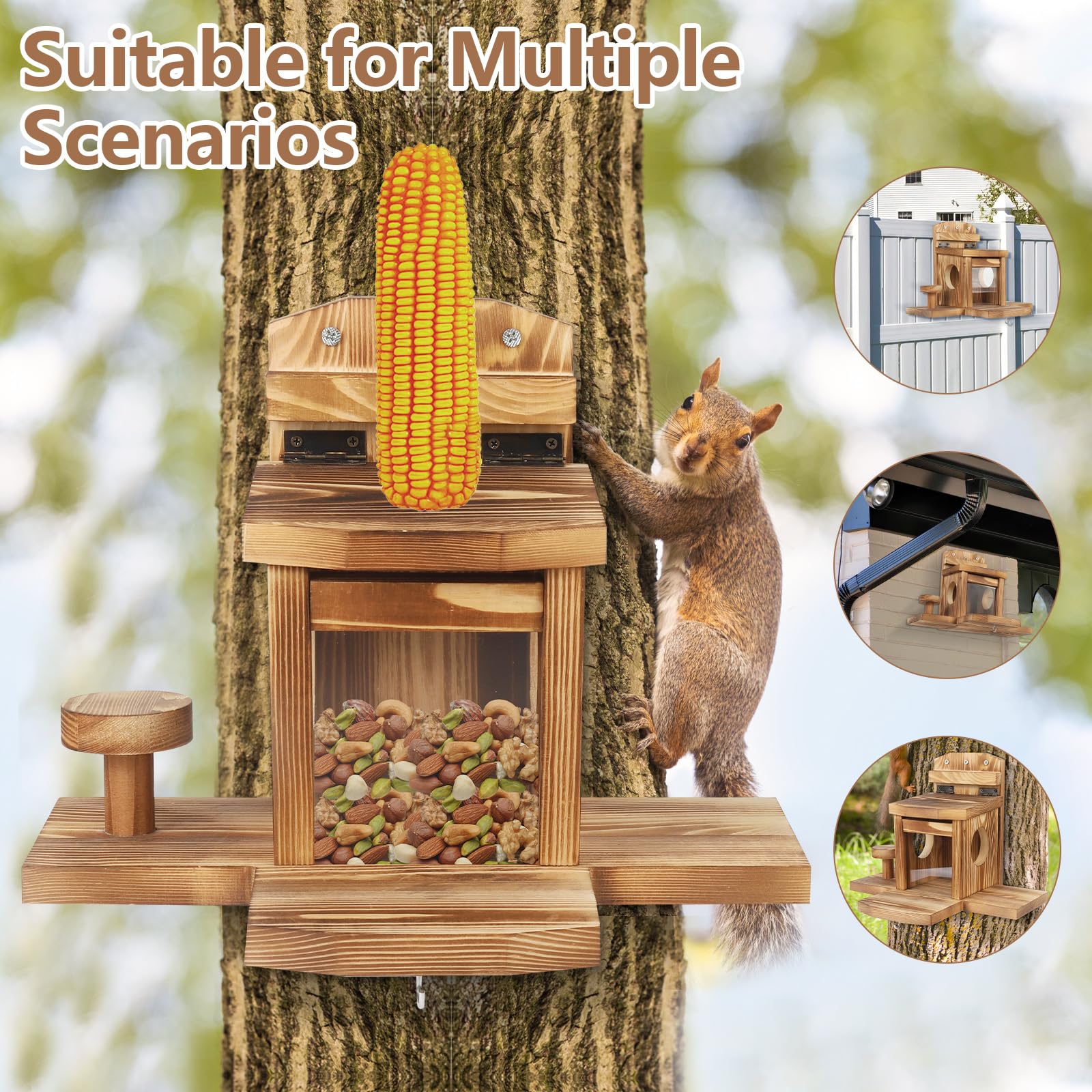 Eichhörnchen Futterhaus, Diealles Shine Eichhörnchen Futterstation Wetterfest, Langlebigen Holz Eichhörnchen Haus, Aufhängen Eichhörnchenhaus, 2 Eingänge & 3 Sitzplattformen