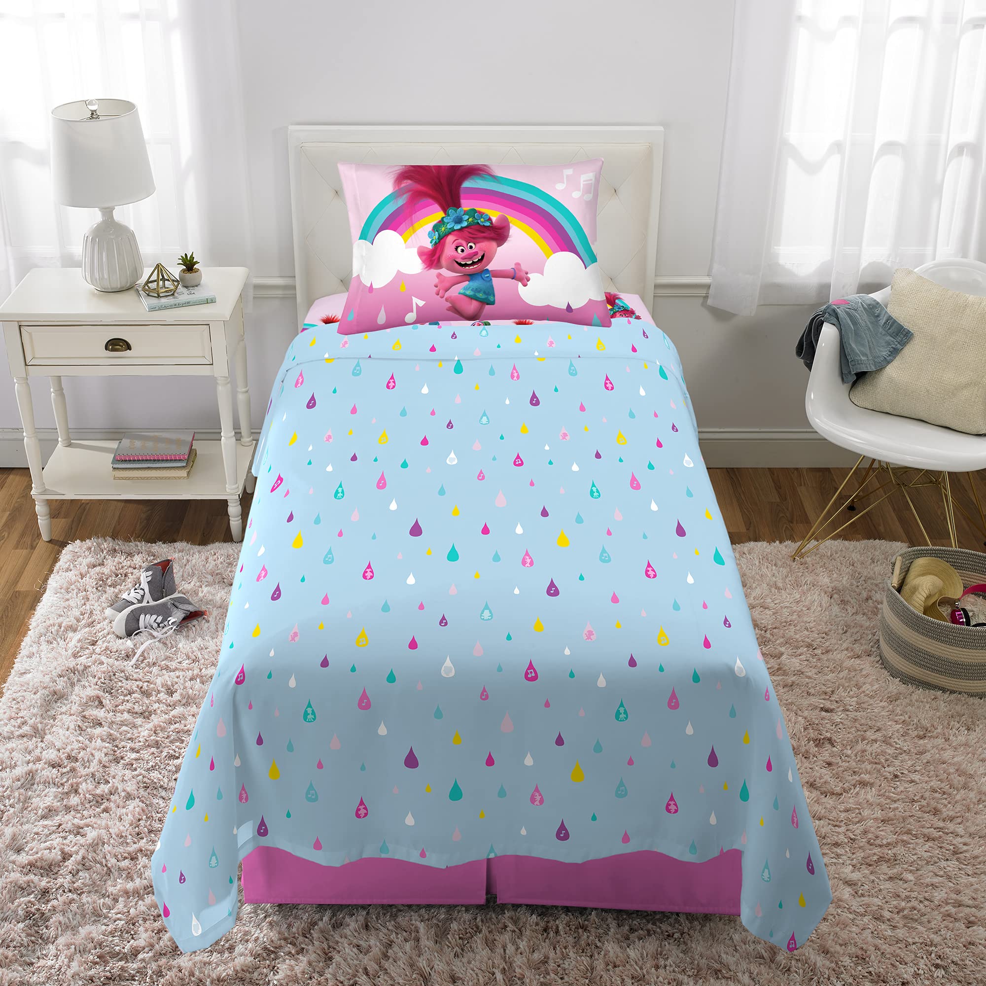 Franco Kids Bedding Super Soft Bettlaken-Set, Mikrofaser, Trolls World Tour, Twin