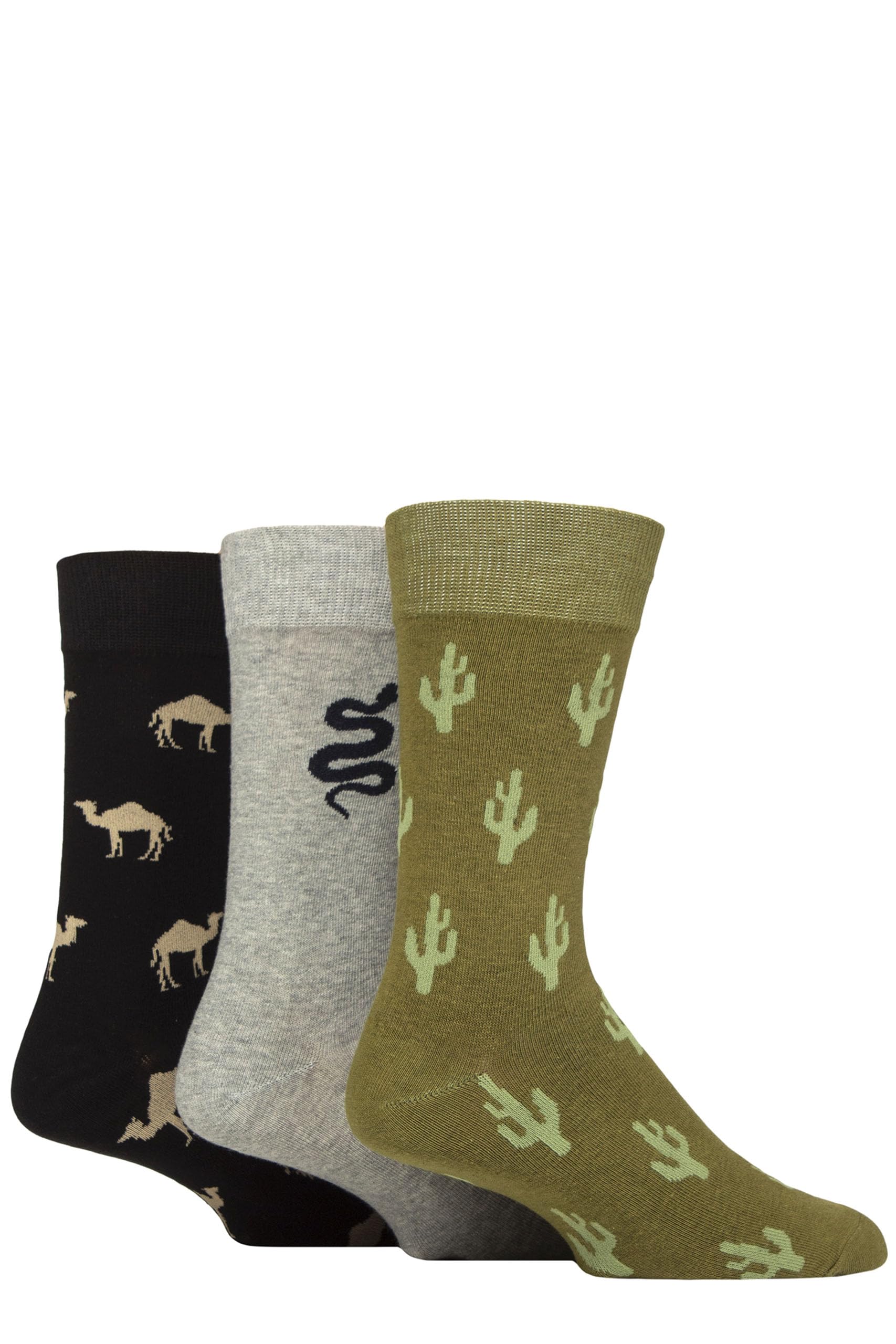 SockShop Wildfeet Mens Novelty Patterned Cotton Socks Pack of 3 (UK, Numeric, 7, 11, Regular, Regular, Cactus/Snake/Camel)