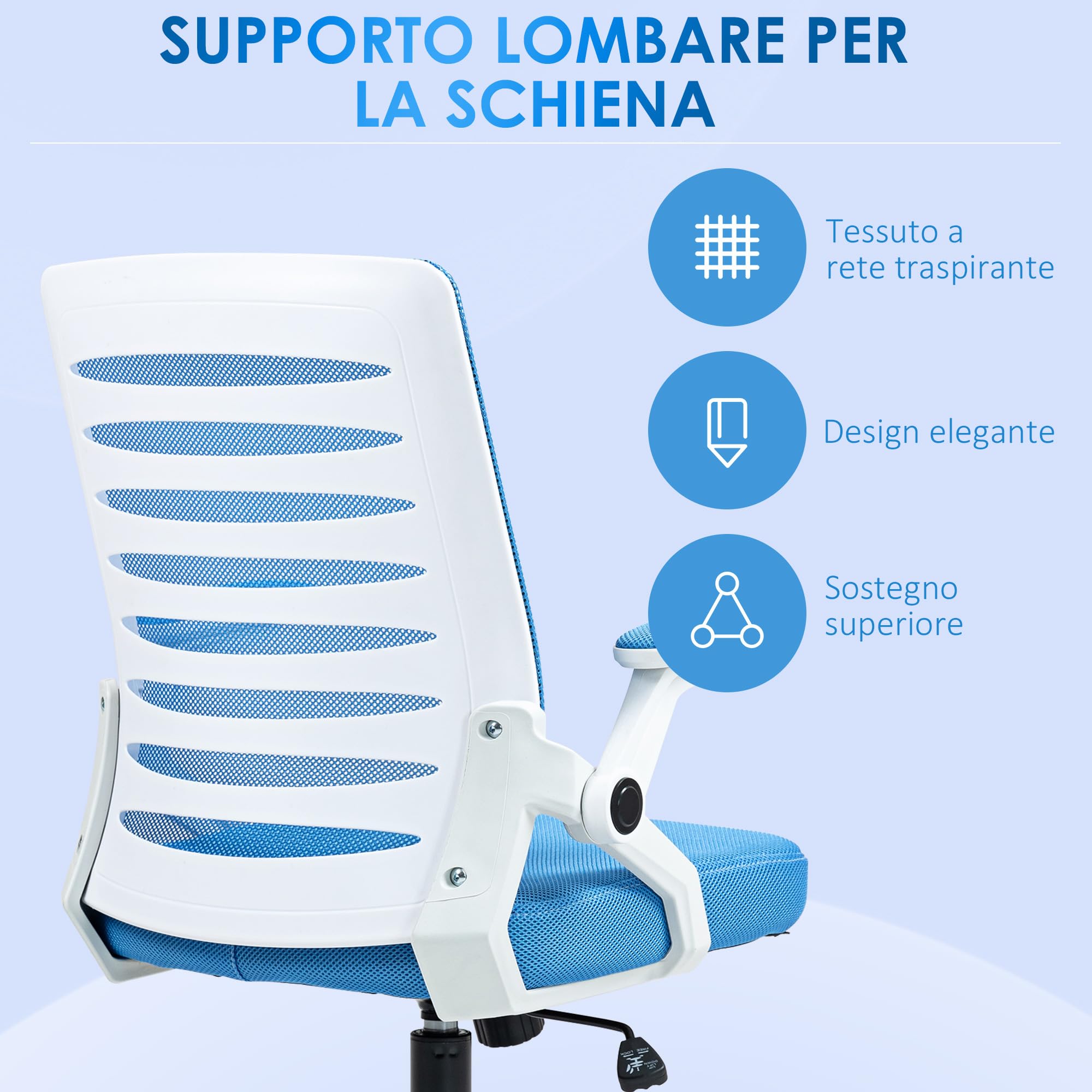 Vinsetto Sedia Ergonomica Ufficio Girevole 54x54x89-99 cm Bianca e Azzurra