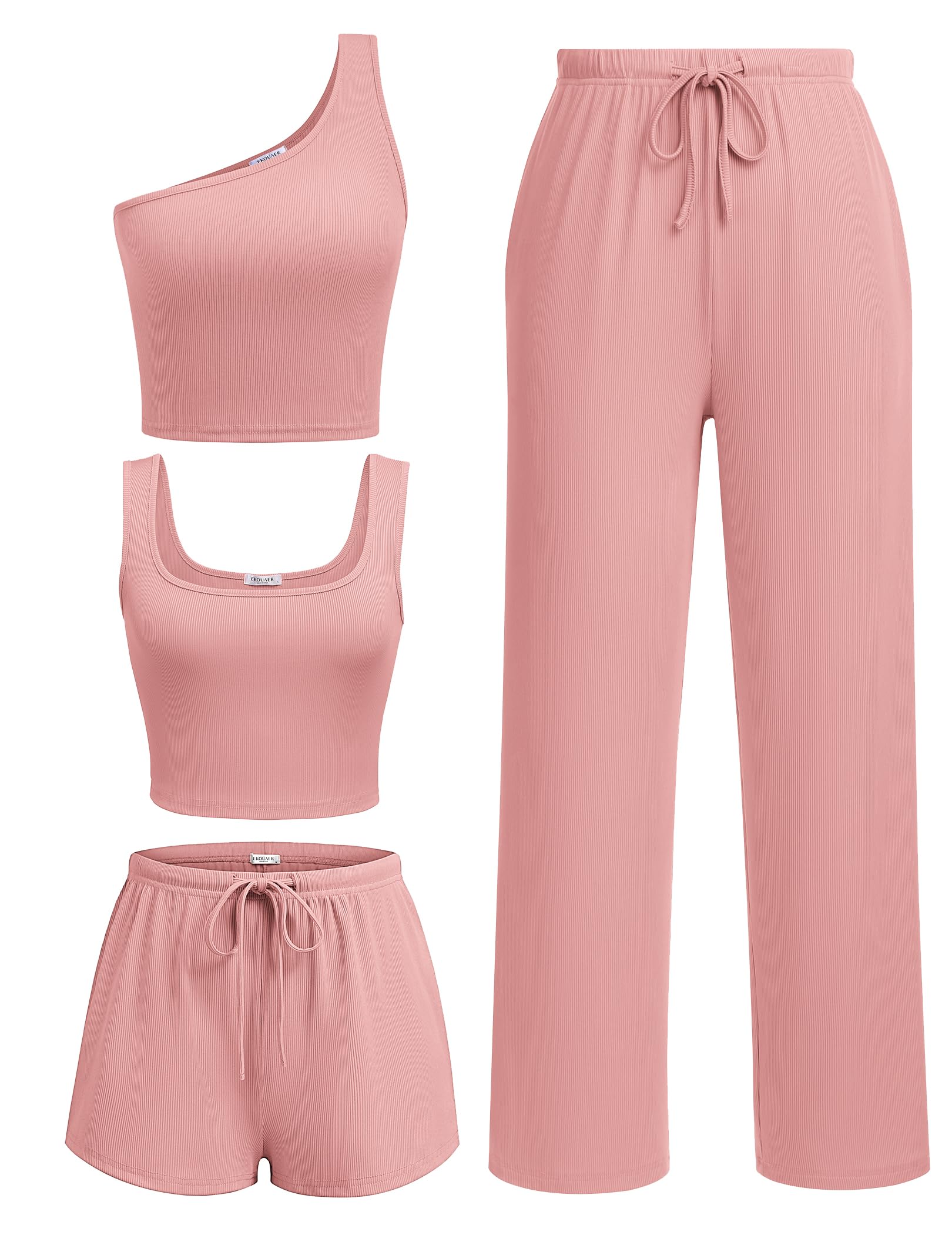 Ekouaer 4 Piece Sets for Women Casual Lounge Sets Summer Vacation Outfits