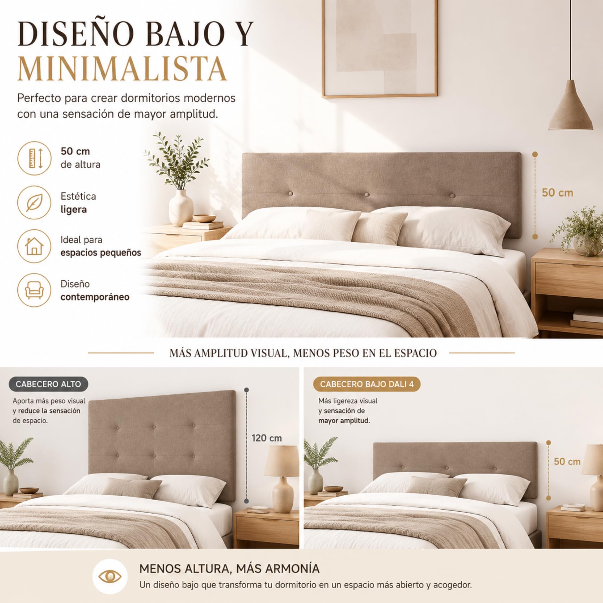 FISIO Dreams Cabecero Tapizado Tela Nido Caribe 4 para Cama 90, 105, 135, 150, 160, 180 y 200 cm | Cabezal Moderno Acolchado | Tela Acualine Repelente al Agua