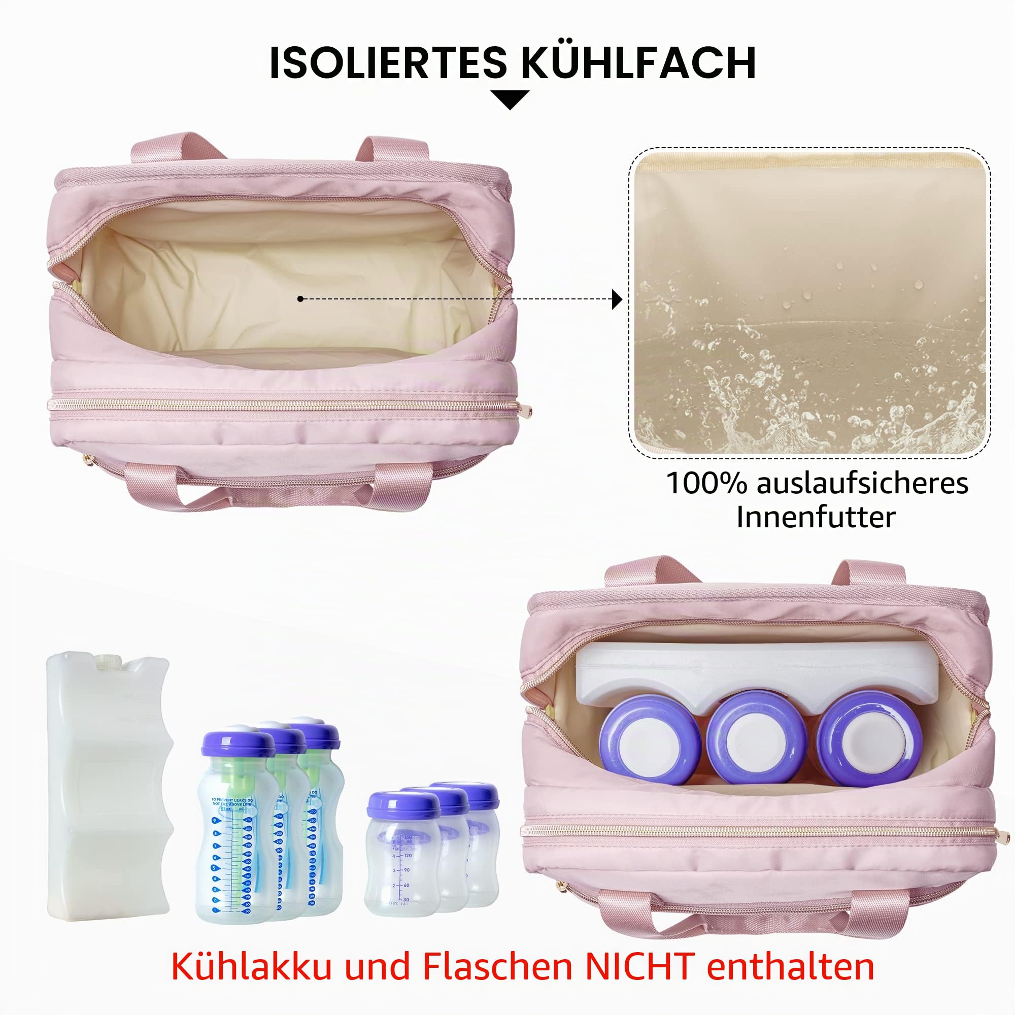 Fasrom Tragbare Milchpumpen Tasche mit Eisbeutel, kompatibel mit Elvie Hands-Free Pumpen Pump in Style, Tragetasche für milchpumpe Pumpentragetasche für berufstätige Mütter, Rosa
