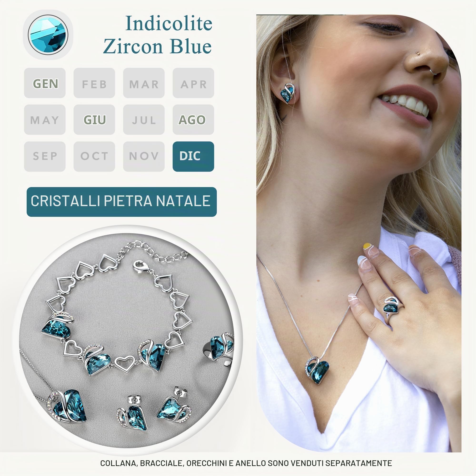 Leafael Cuore d'amore infinito orecchini donna argento, Pietra di nascita orecchini da donna con cristalli curativi, Senza allergie gioielli donna, Regalo Donna con scatola regalo inclusa