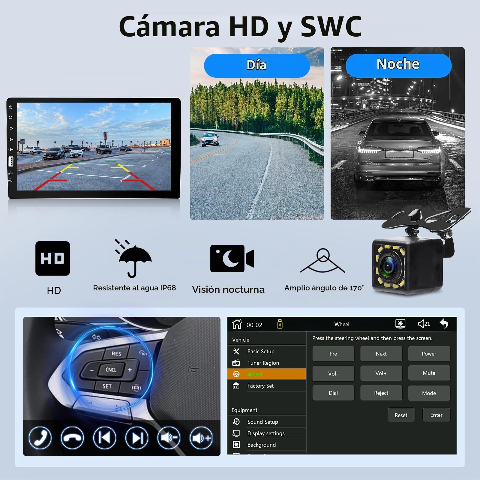 VECHTEL Radio Coche Bluetooth con Carplay Android Auto Inalámbrico, Autoradio 1 DIN con Pantalla Táctil de 9 Pulgadas, Radio FM, Soporte Mirror Link, USB, Controles en el Volante, Mic, Cámara Trasera