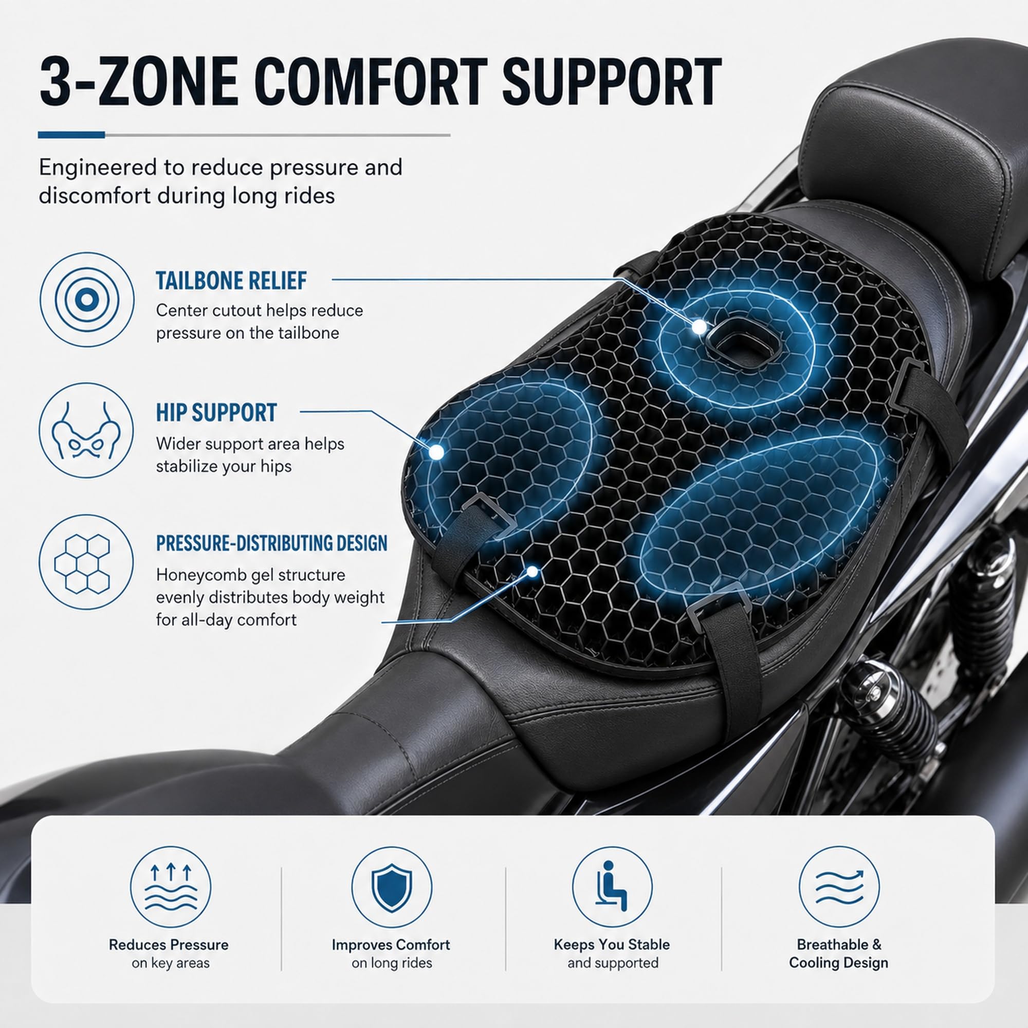 Cuscino Sella Moto per BMW C400GT K51 | Ammortizzante, Traspirante, Antiscivolo, Confortevole Cuscino Sedile Moto per Lunghe Pedalate