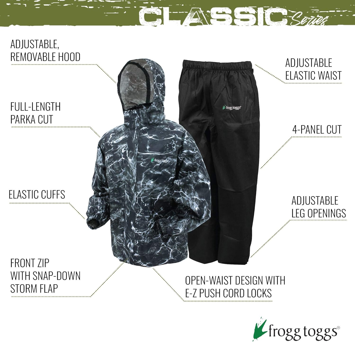 FROGG TOGGS Men's Classic All-Sport Waterproof Breathable Rain Suit Mo Elements/Blacktip/Black Pants Small