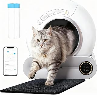 RMAN Selbstreinigende Katzentoilette Katzenklo Elektrisches mit Müllbeutel und Matte Große Kapazität/App-Steuerung/Smart Health/Sicherer Alert/für Mehrere Katzen