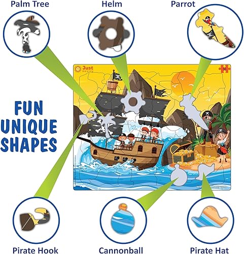 Miniatura 4 de Just Smarty Rompecabezas pirata de 56 piezas para niños de 4, 5 y 6 años de edad con formas divertidas y bandeja. Divertido juguete educativo de