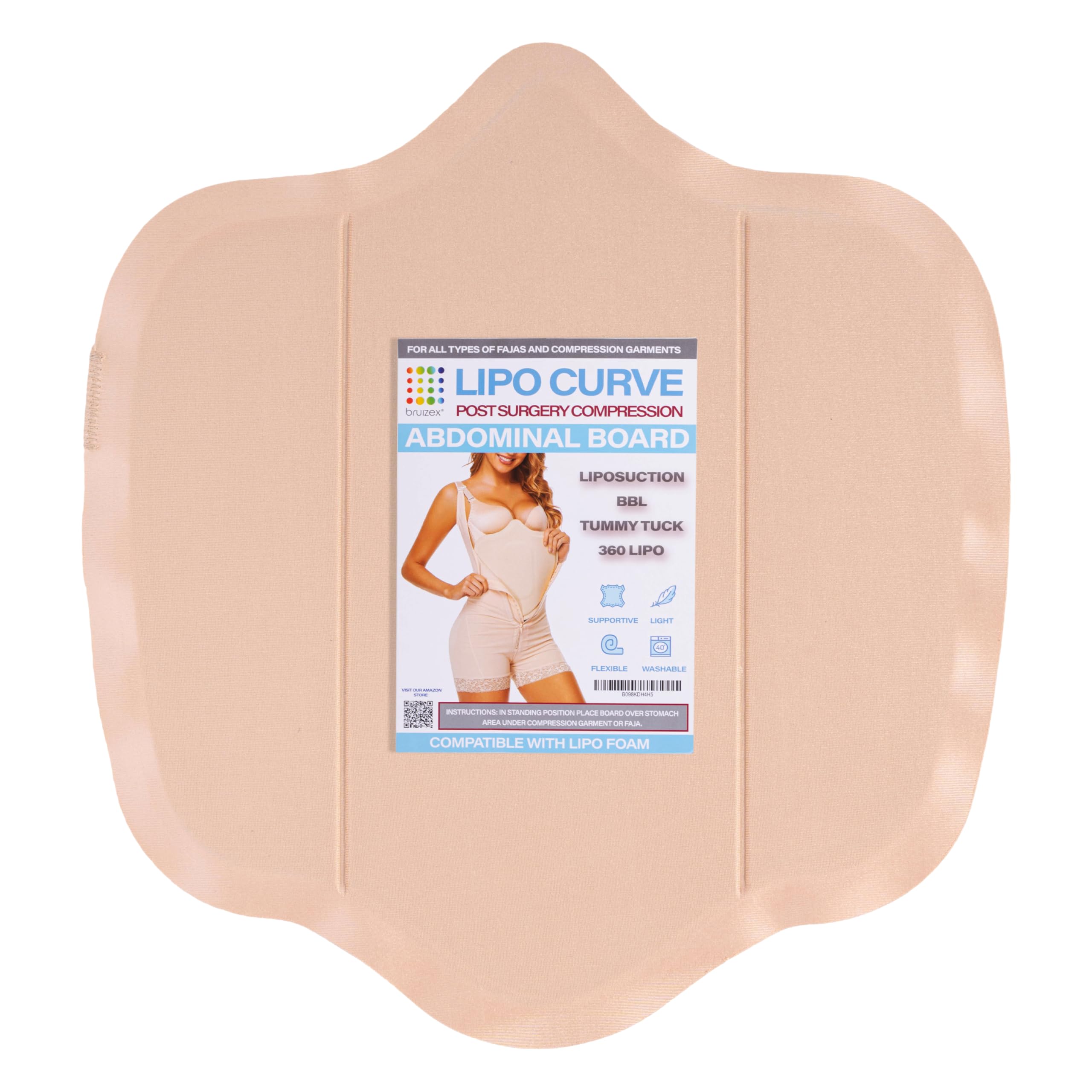 Bruizex Lipo Curve Post Surgery Compression Abdominal Board, Ab Board Post Tummy Tuck, BBL, & Liposuction, Compatible with Faja & Compression Garments, Use with Lipo Foam Pads & Lymphatic Massage Oil