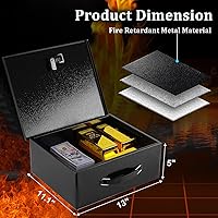 Vista 2 de Dalmbox Portable Metal Safe Box with Dual Combination and Key Lock - Fire Resistant Storage for Documents, Car, Home and Outside - X Large 13.2"x