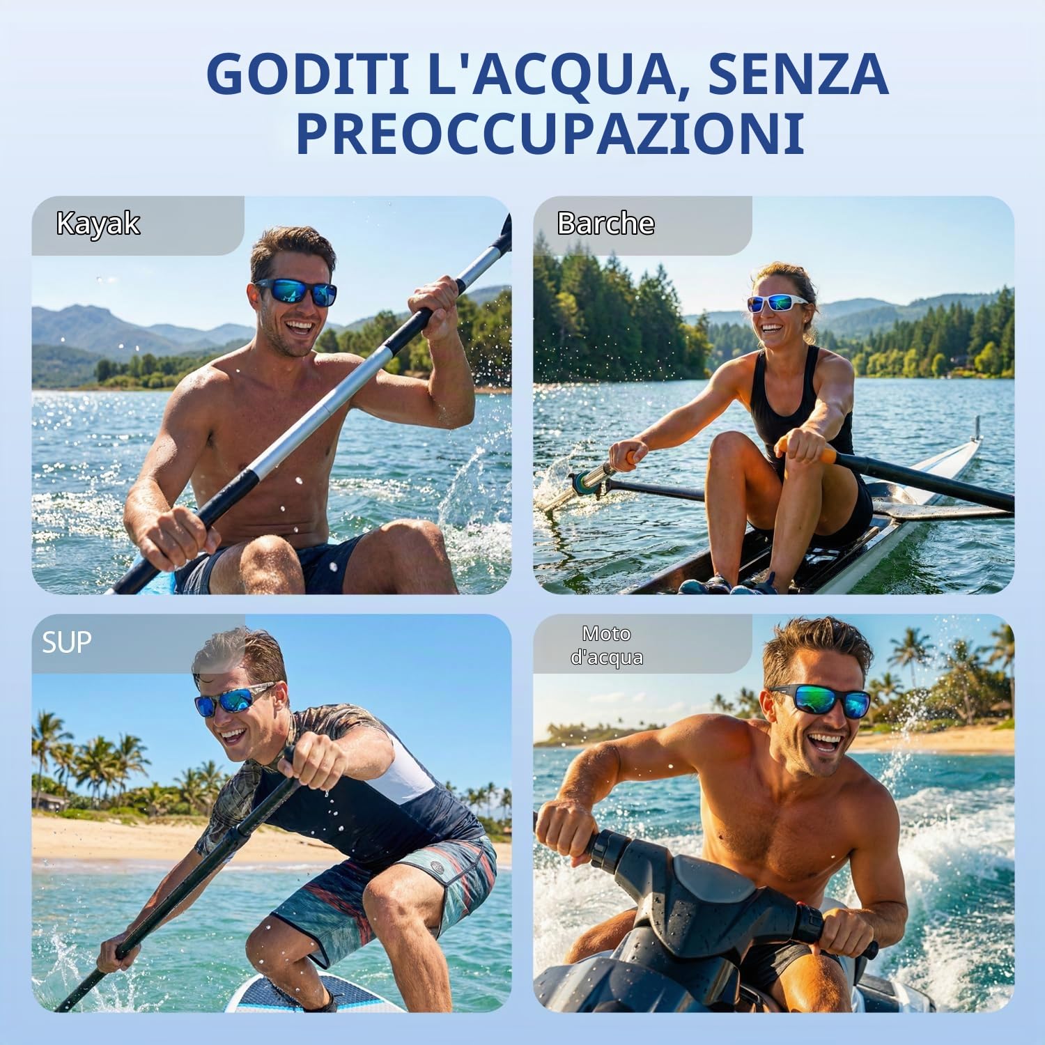 maivnz Occhiali da sole polarizzati per uomo, pesca, galleggianti, leggeri, protezione UV, kayak, surf, sport acquatici, Montatura Nera Blu Revo, conventional