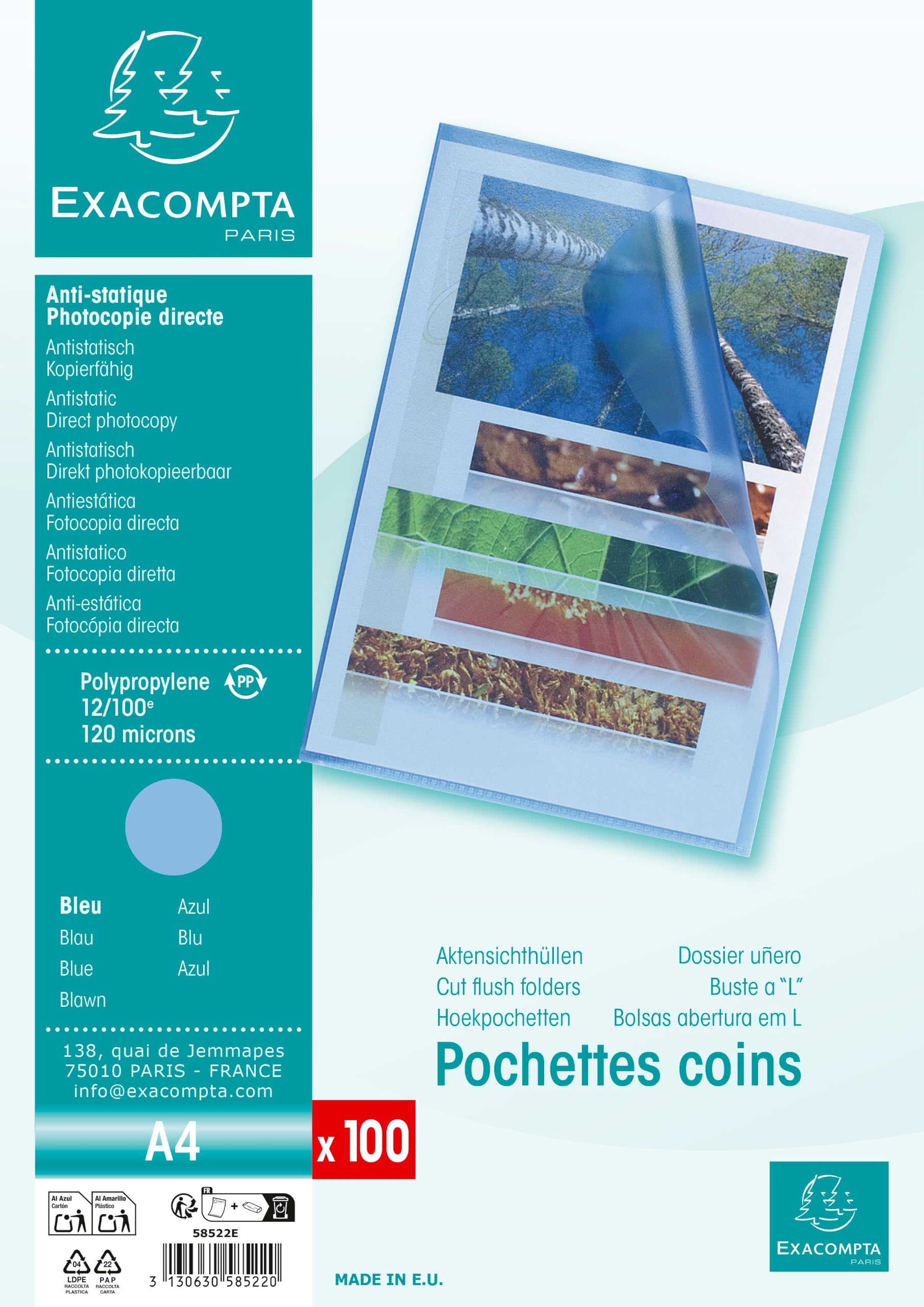 Exacompta 1000 buste a L A4 PP goffrato 12/100 mm blu