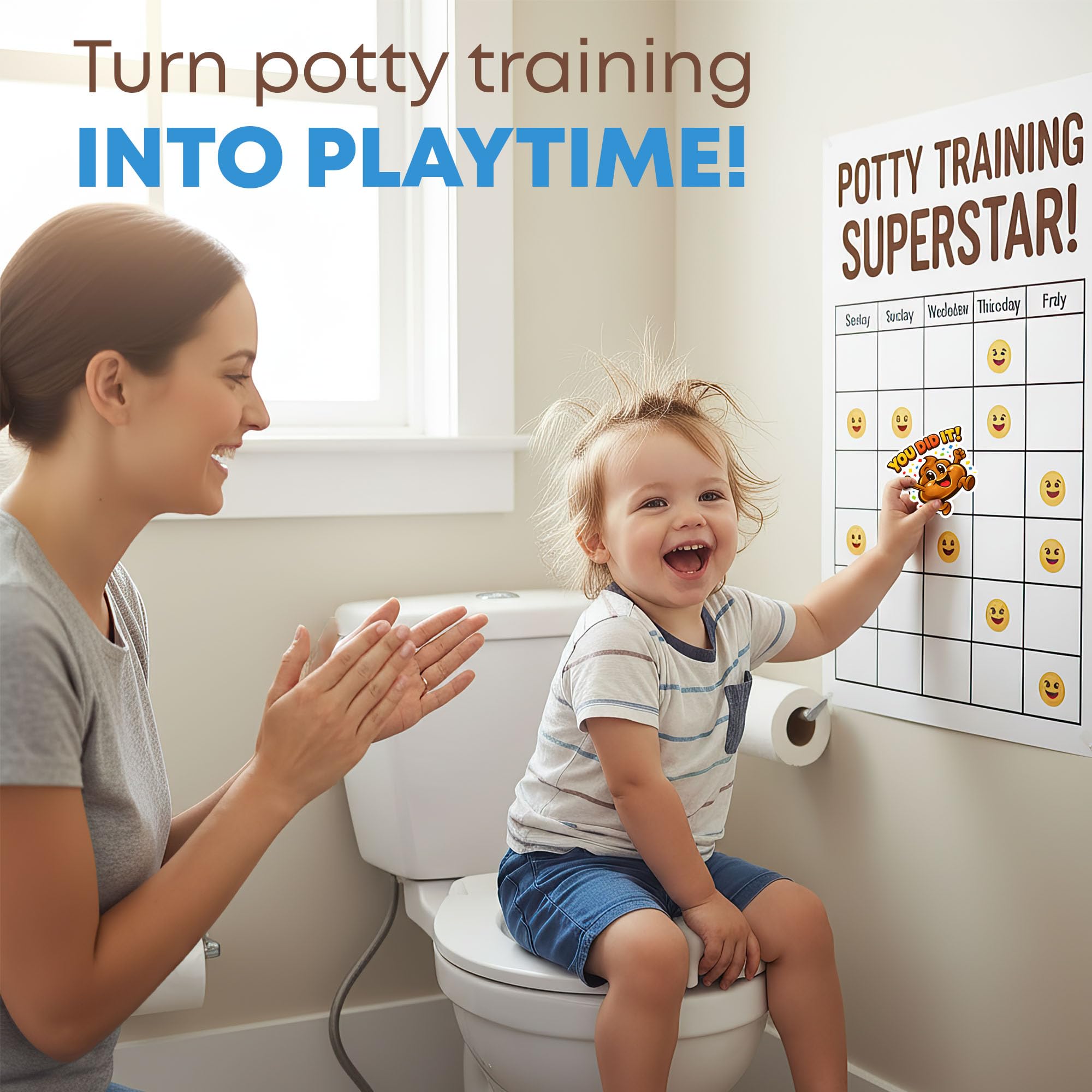 3PCS Potty Training Stickers for Kids, Funny Poop Emoji “You Did It” Reward Stickers, Waterproof Vinyl Potty Stickers for Potty Training, Pee Stickers, Poop Party Decorations, Emoji Stickers for Kids - 2