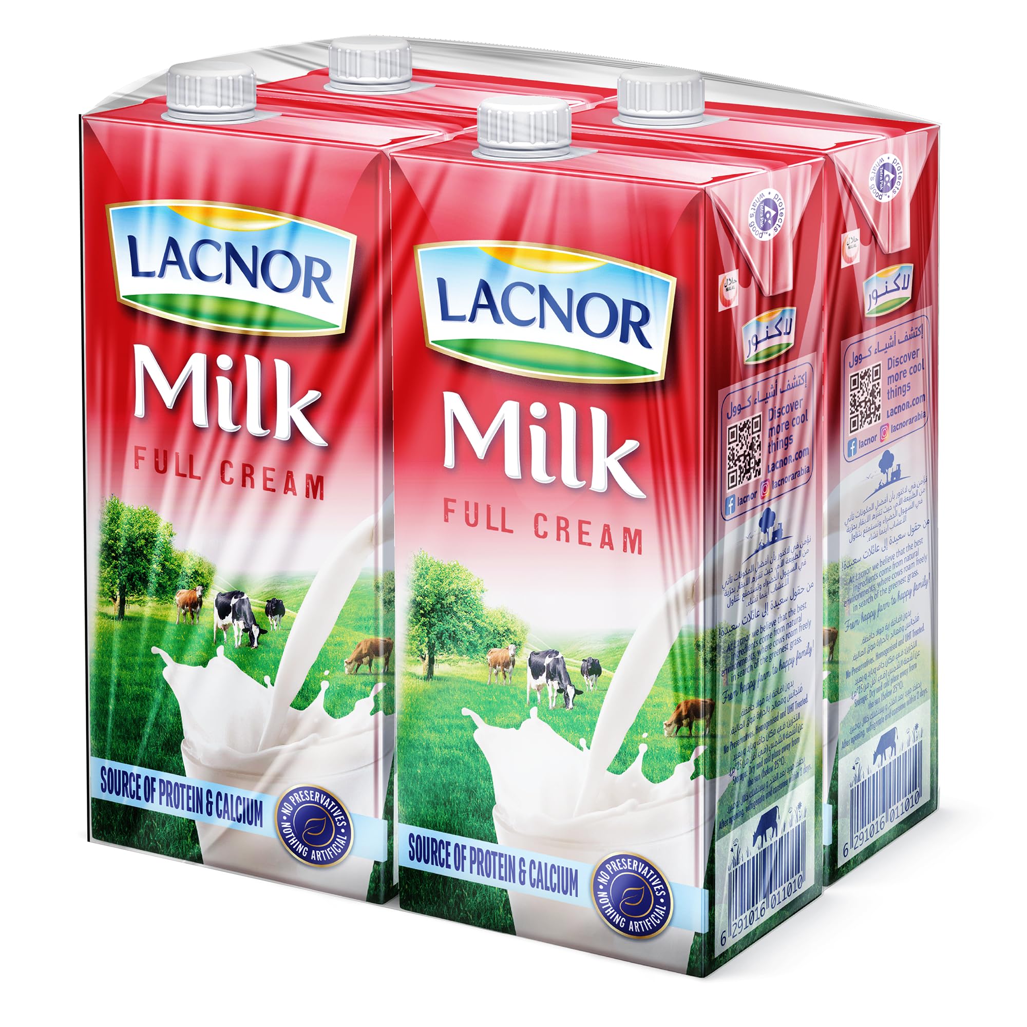 Lacnor Full Cream Milk - 1 Litre (Pack of 4)