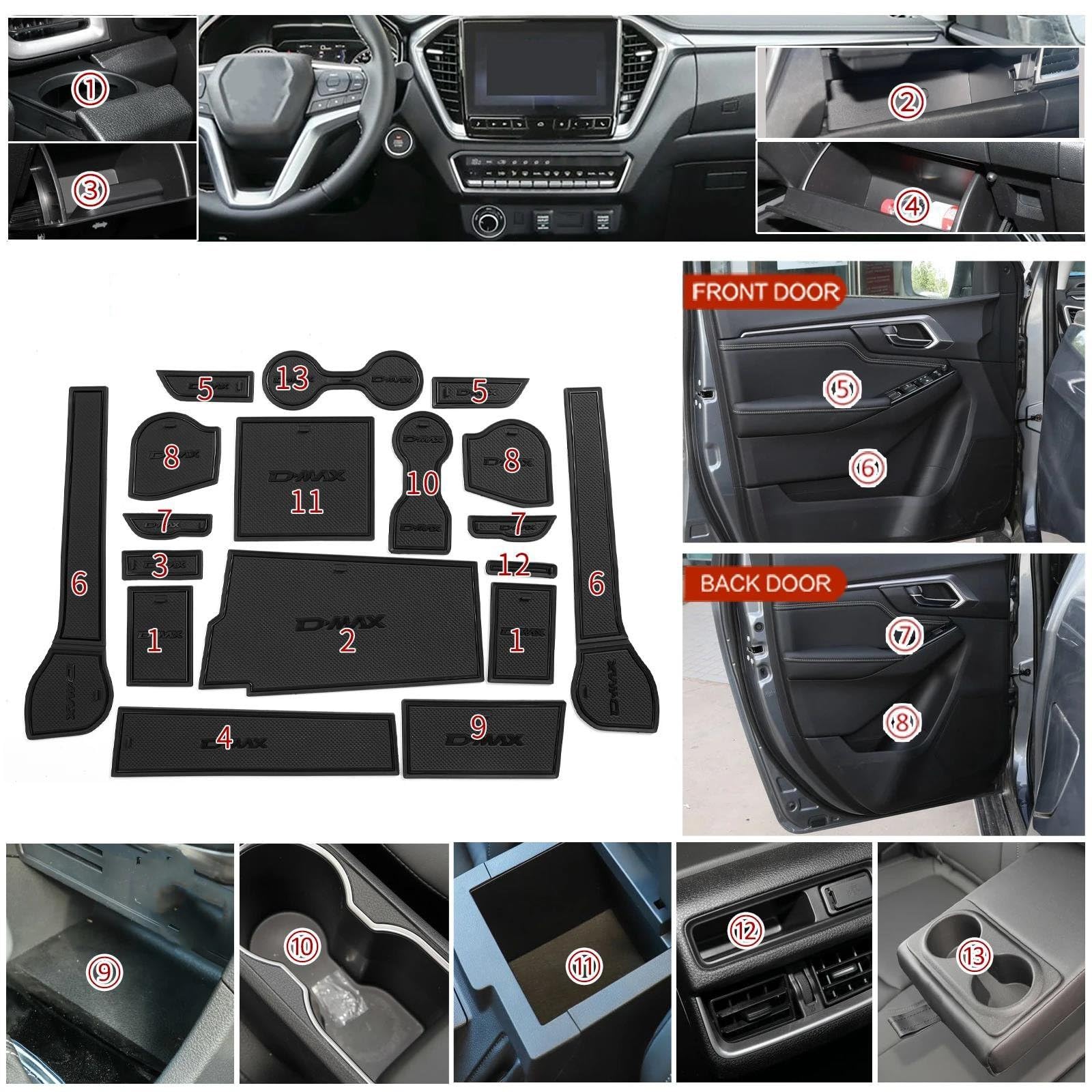 Auto Antiscivolo Impermeabile Porta Scanalatura Tazza Tappetino Interni Per Isuzu D-MAX 2021 2022 2023 2024(Nero,Rhd)