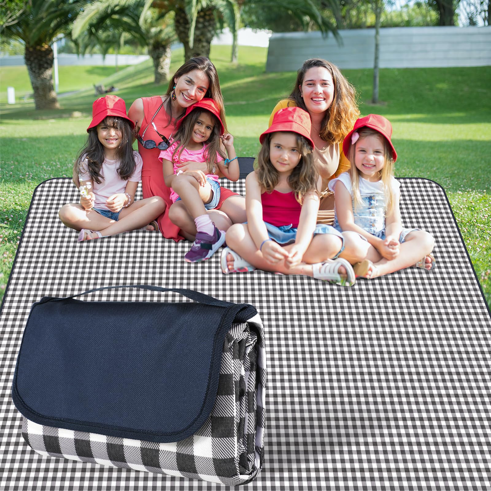 Coperta da Picnic Impermeabile 200x200 cm Blu Marino Lavabile Leggera con Manico
