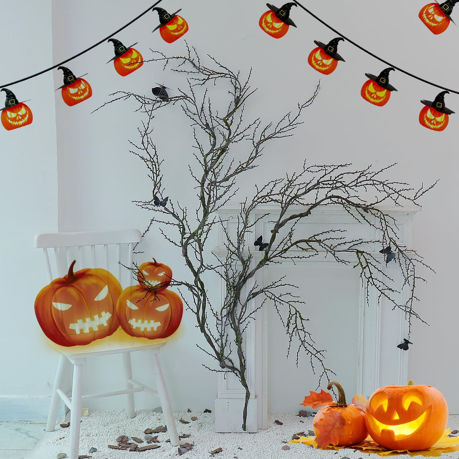 1 pcs 1,9m malléable Noir : Branches Tombantes Arbre Halloween, brindilles, Guirlande végétale, Mousse Suspendue, Faux Raisin, Vigne, forêt hantée, cheminée ext, Porche, Arche, déco Noël