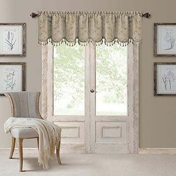 Elrene Home Fashions 026865901559 Blackout Energy Efficient Room Darkening Rod Pocket Regal Jacquard Woven Window Curtain Drape Valance, 52