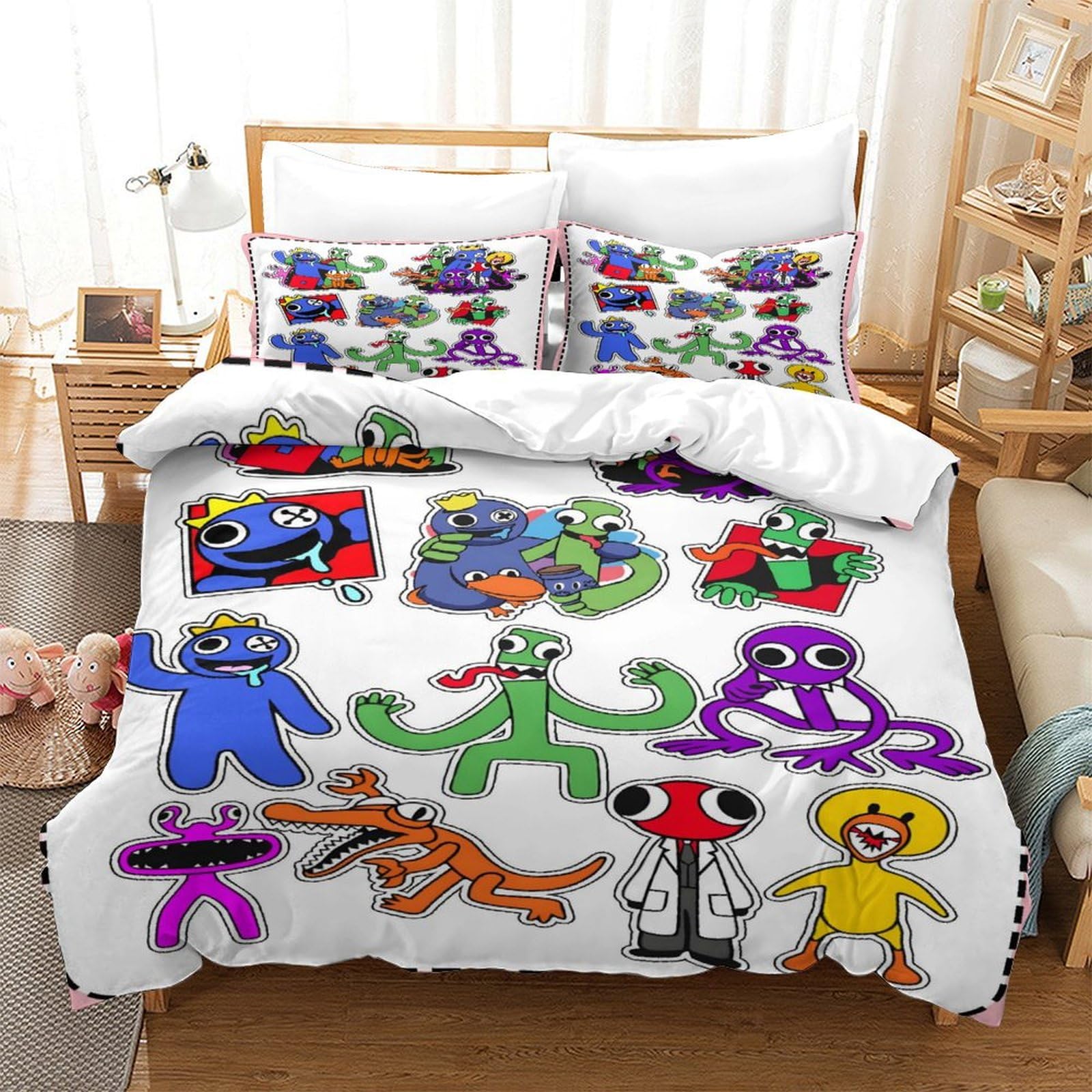 GDEKCIEAS Rainbow Friends Bedding Set Kids Comforter Cover Set for Boys Girls Teens Home Decor Games Duvet Cover Bedspread Cover 3Pcs Double（200x200cm）