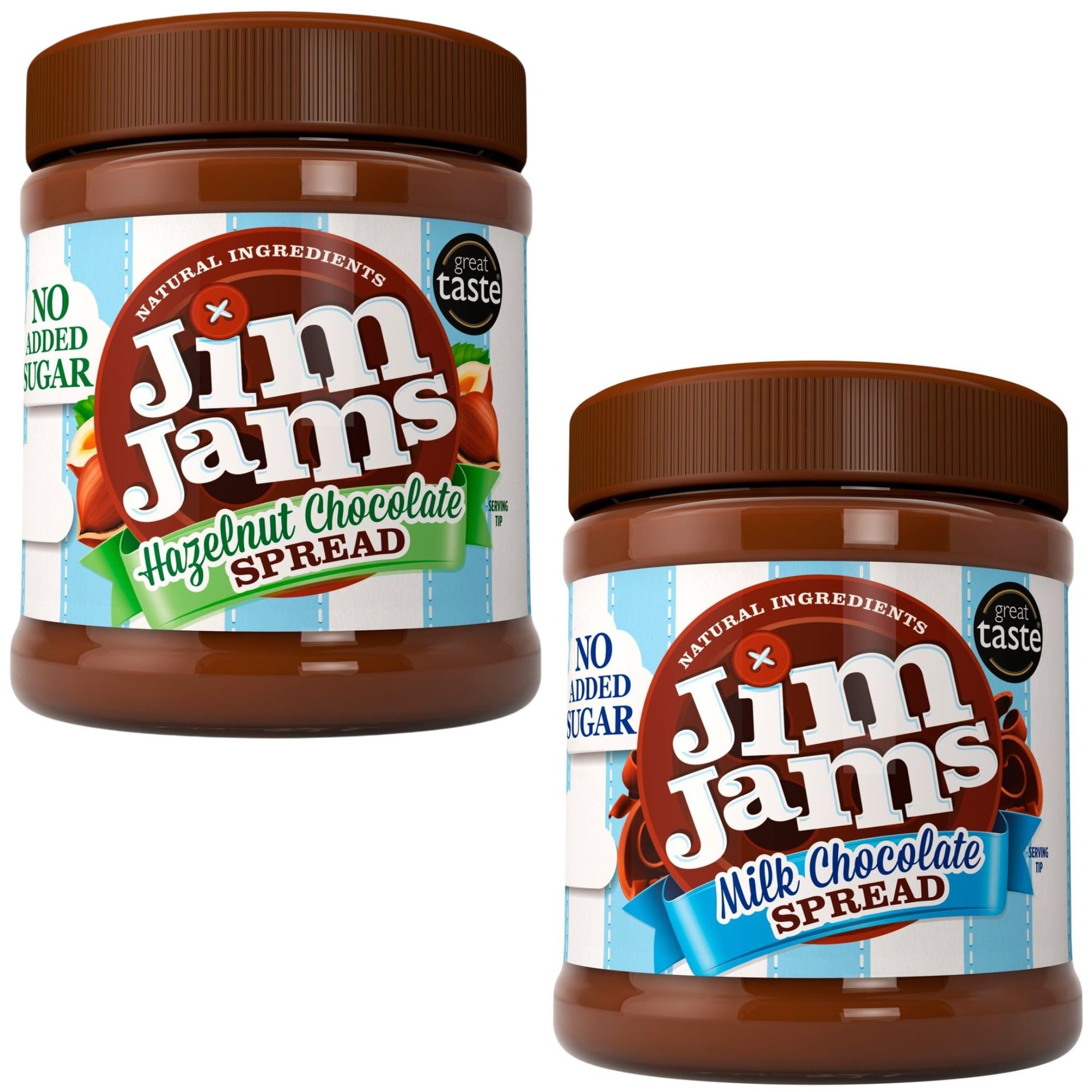 Hazelnut Chocolate Spread 350g & Milk Chocolate Spread 350g Bundle Consisting of Jim Jams No Added Sugar (2 Pack)