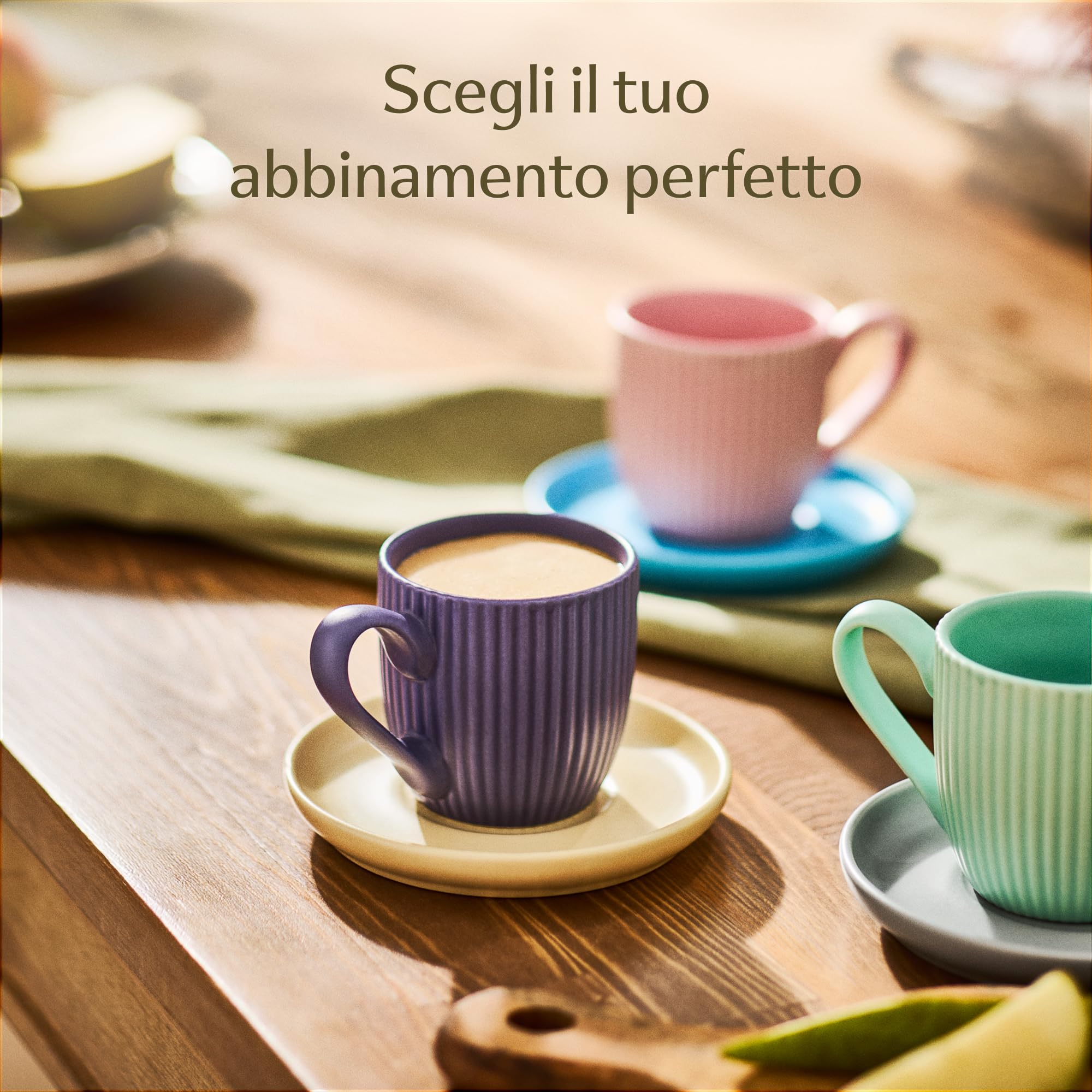Cosumy Tazzine Caffe Espresso Moderne con Piattino - 6 Tazze 90ml con Manico - Unico disegno a righe - Ceramica Colorate Opaca - Lavabili in lavastoviglie