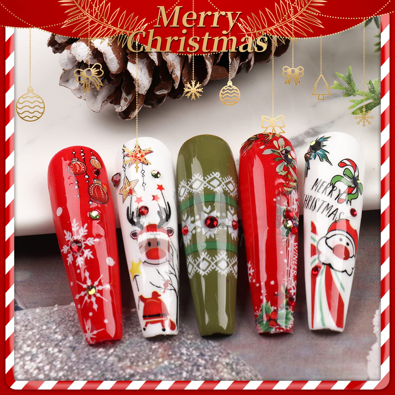 Amazon.co.jp: ネイルシール クリスマス 10枚セット サンタクロース 雪