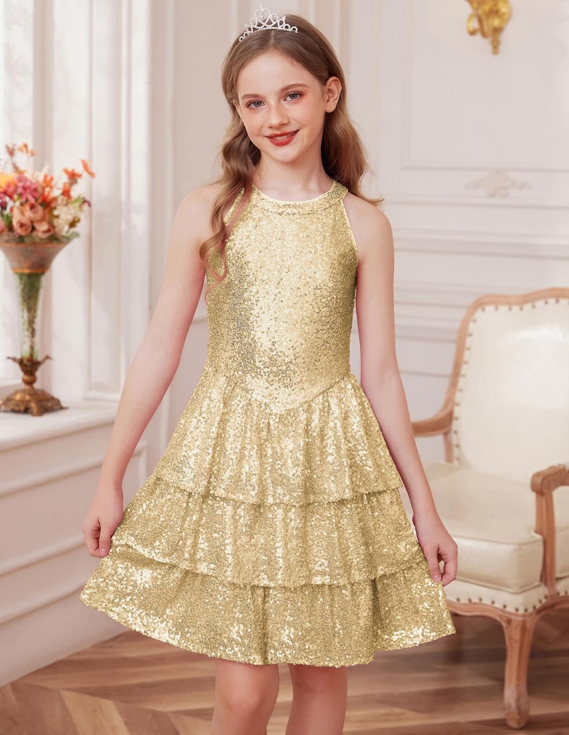 GRACE KARIN Girls Sequin Party Dress Kids Sparkly Formal Birthday Teen Special Occasion Fancy Pageant Dresses Size 6-14 - Image 2