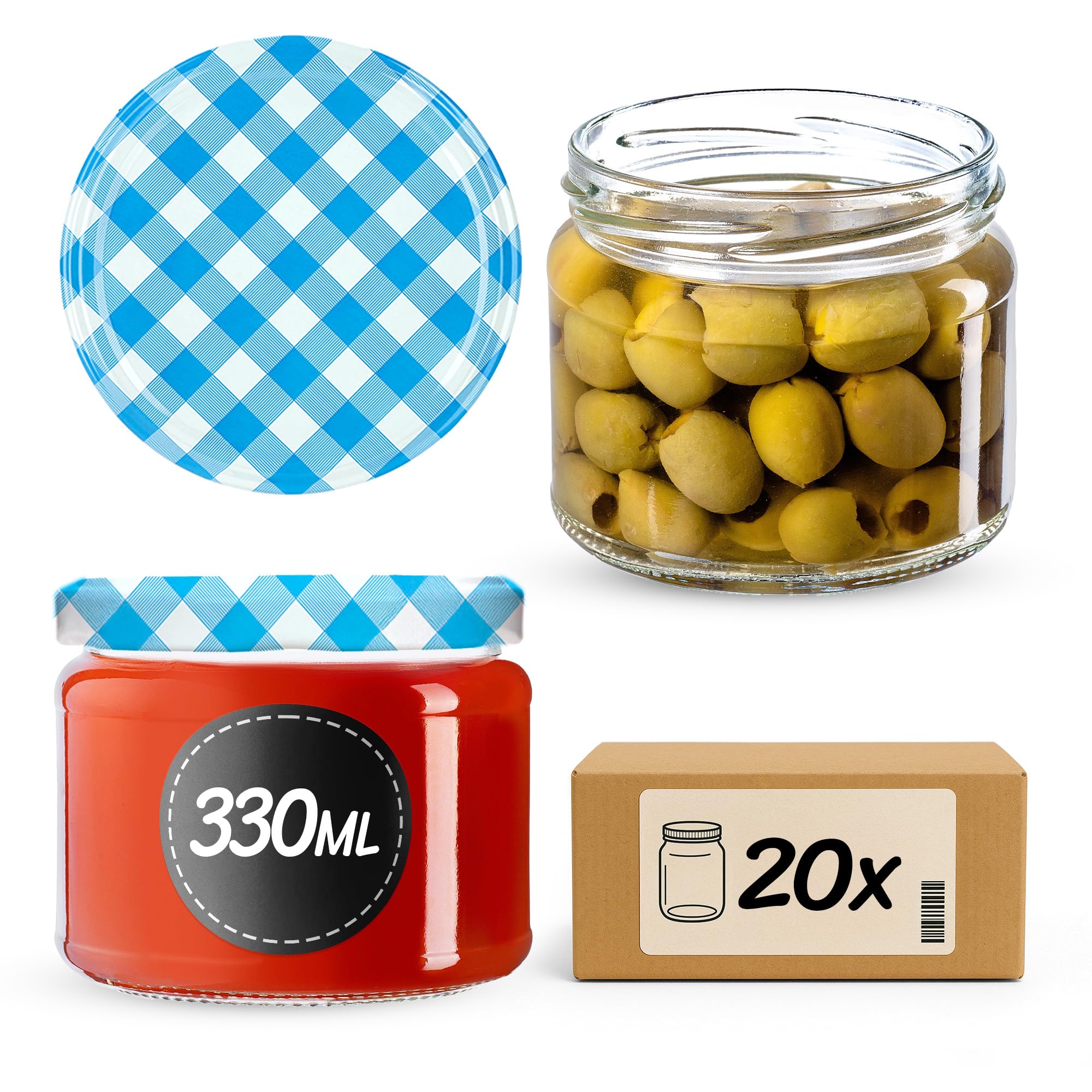KADAX Jampotten 350ml met 82 mm schroefdop, kleine inmaakpotten met deksel, weckpotten voor het inkoken, schroefbokalen voor jam & honing (Zwart mat, 50 stuks