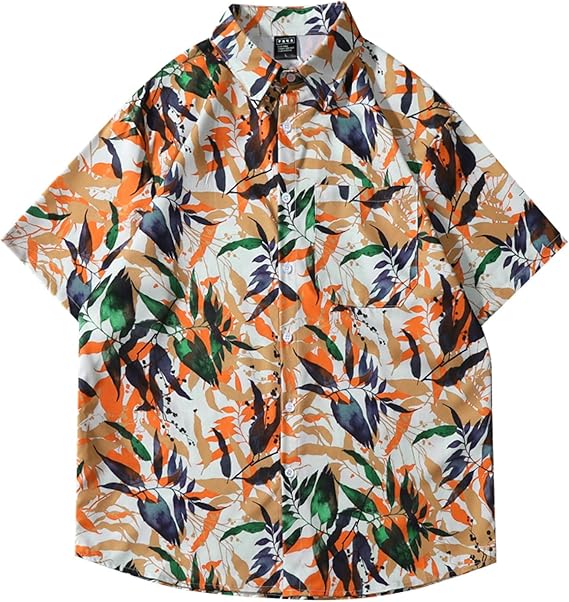 Amazon 半袖シャツ ビーチシャツ 男性用 三分袖 葉柄 重ね着風 ハンサム サマーウェア カジュアル ゆったり Uvカット 総柄シャツ フィット トレンド 上着 柔らかい 軽い 通気性 サマー コーディネート 吸汗 上質 普段着 通学 Tシャツ カットソー 通販