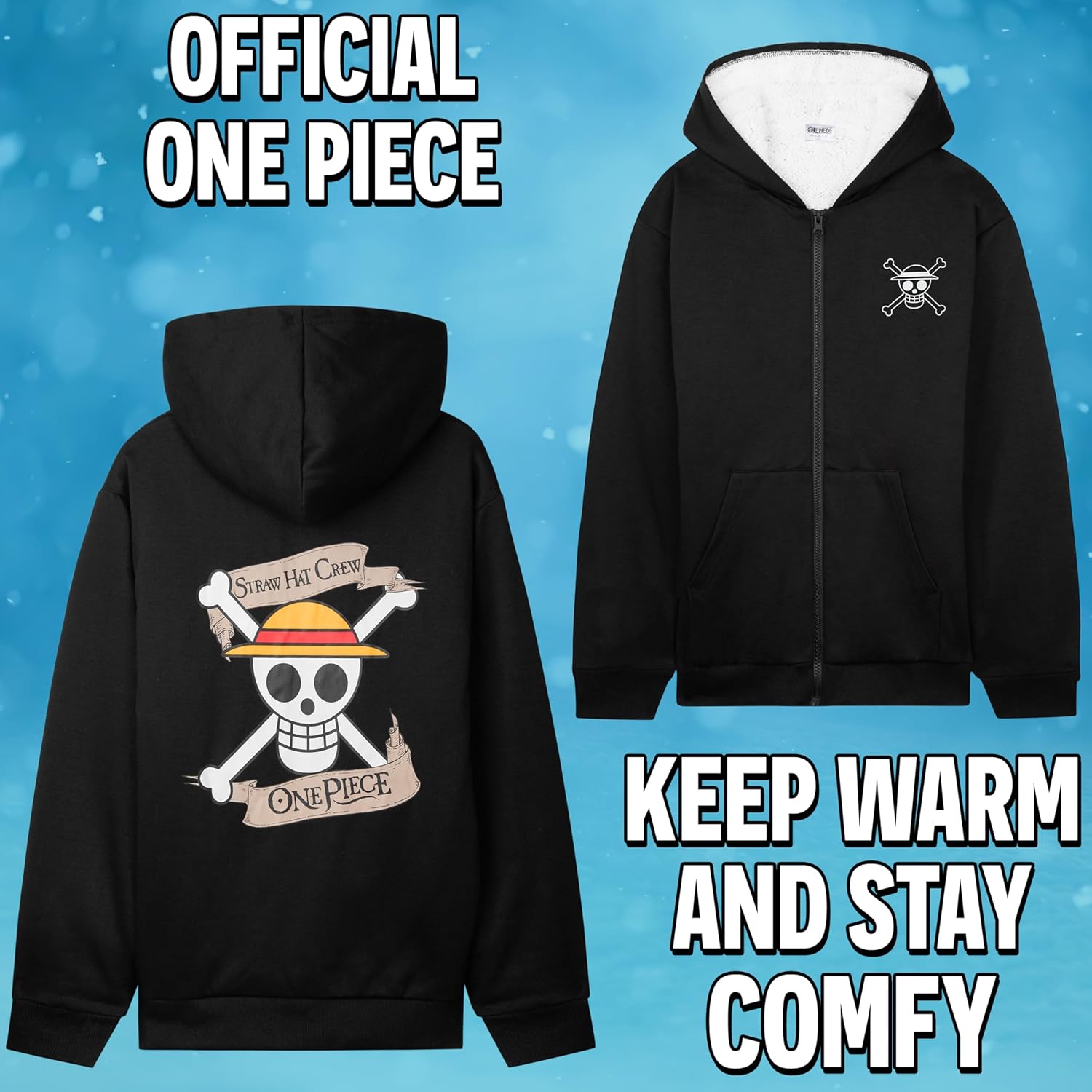 One Piece Hoodie for Boys, Teens, 9-16 Years, Fleece Sweatshirt, Sherpa Hooded Jacket, Zip Up Hoodie, Anime Gifts for Boys - Image 5