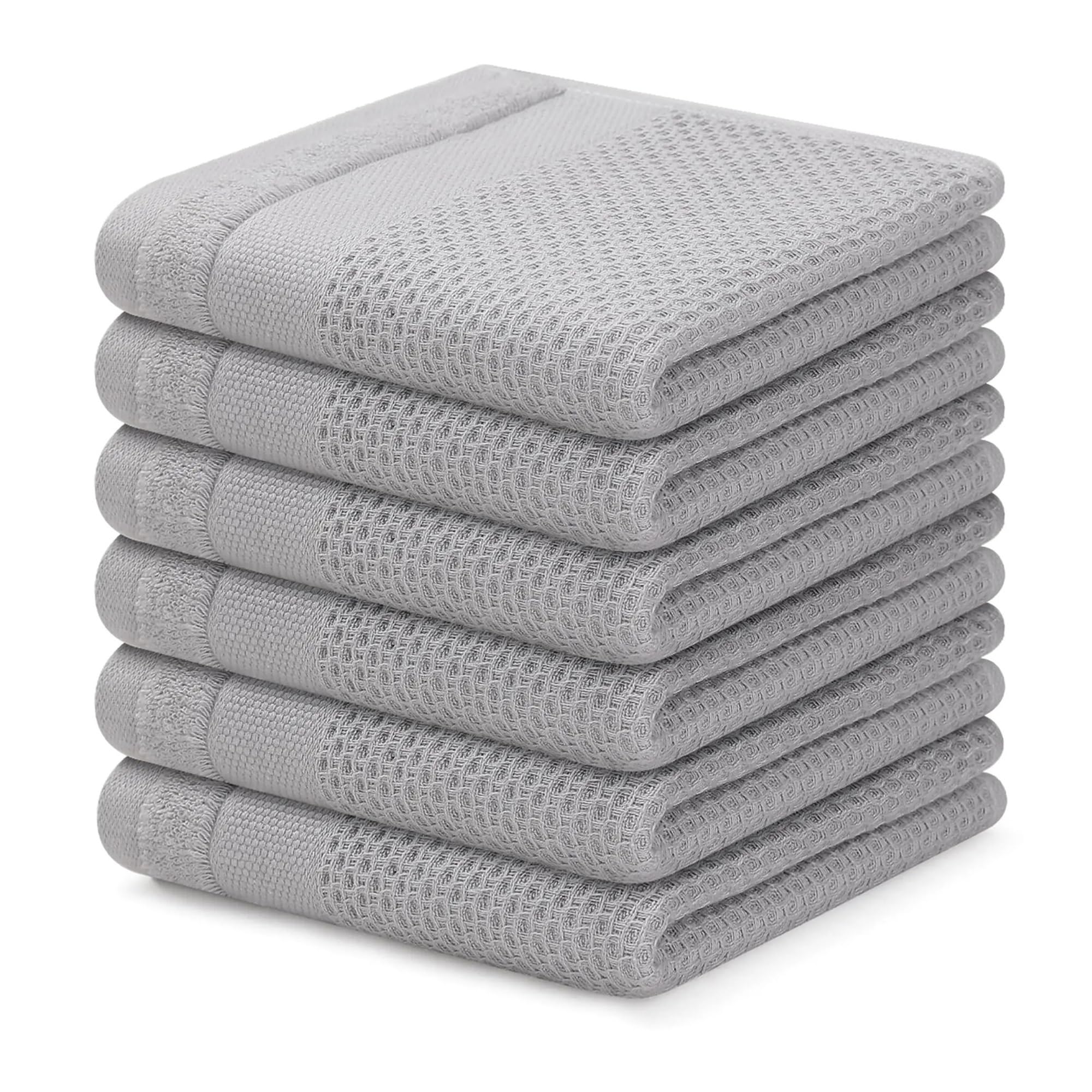 Jobaojiang Kitchen Cotton Towels Honeycomb Cotton Dish Cloths Reusable Absorbent Household Washable Cleaning Cloths(Light grey)