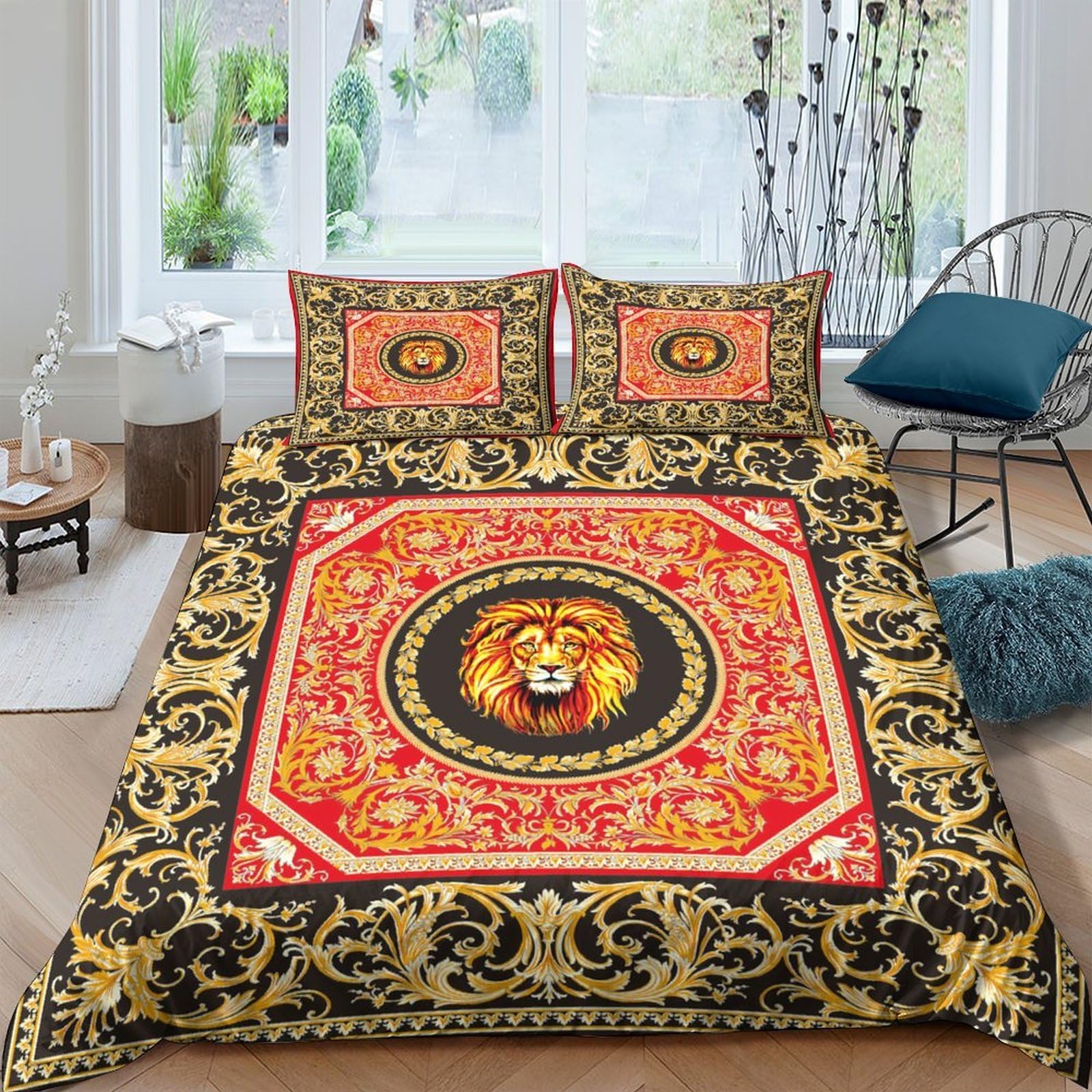 Ctjqhvkz Style-6 3D Printed Lion Mandala Fitted Sheet Microfiber Anti-Slip Baroque Pattern Bed Cover For Bedroom Guest Room Decor Single（135X200cm）